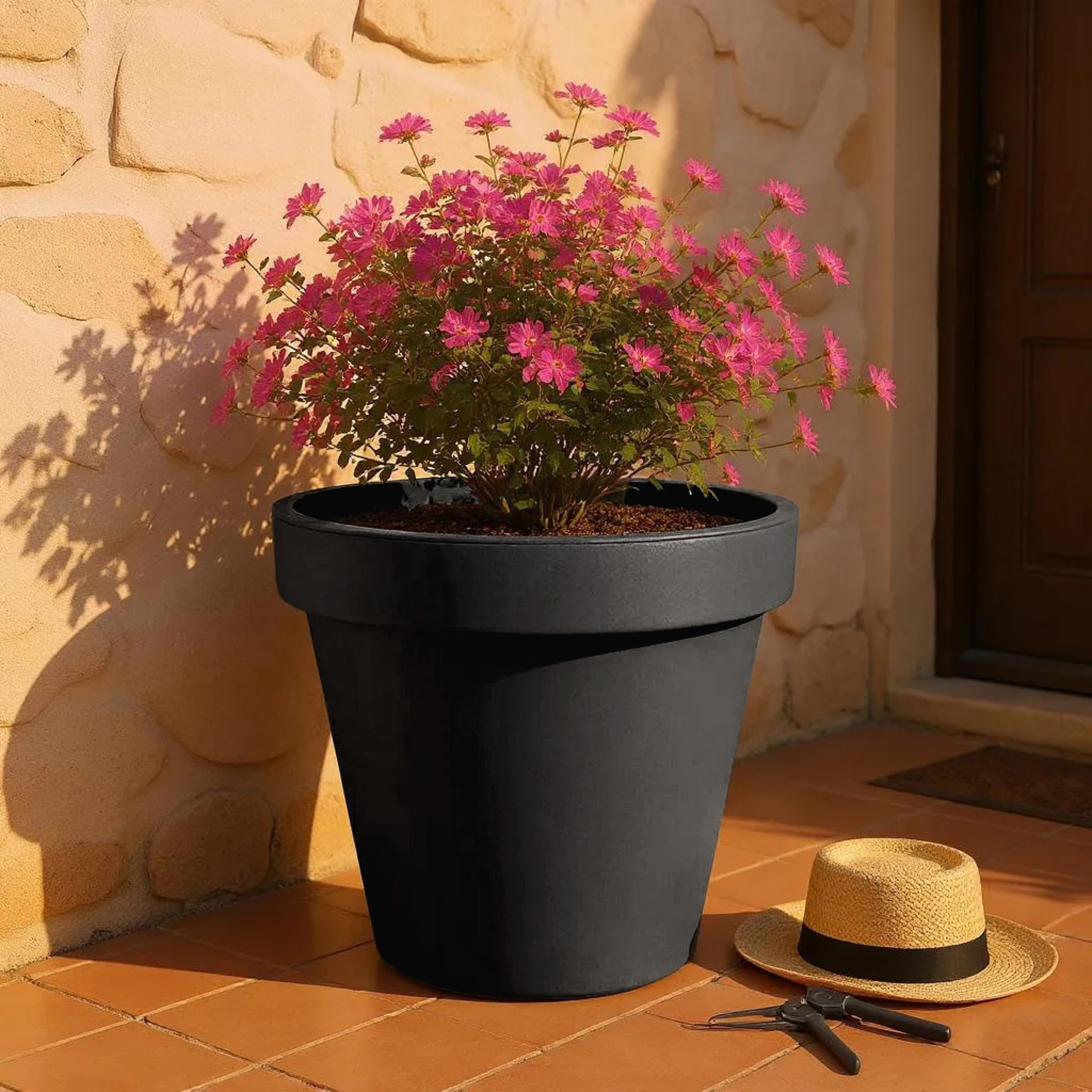 Spetebo Kunststoff Pflanzkübel XXL groß - 58 cm/anthrazit - Blumenkübel rund für Außen und Innen - Garten Pflanztopf Blumentopf Pflanzgefäß Übertopf