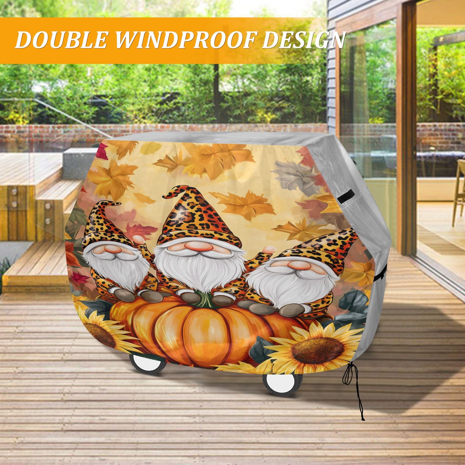 Copertura per barbecue di alta qualità, impermeabile, resistente allo sbiadimento, resistente, adatta per griglie fino a 63 cm di larghezza, cappello con stampa leopardata, girasole e zucca