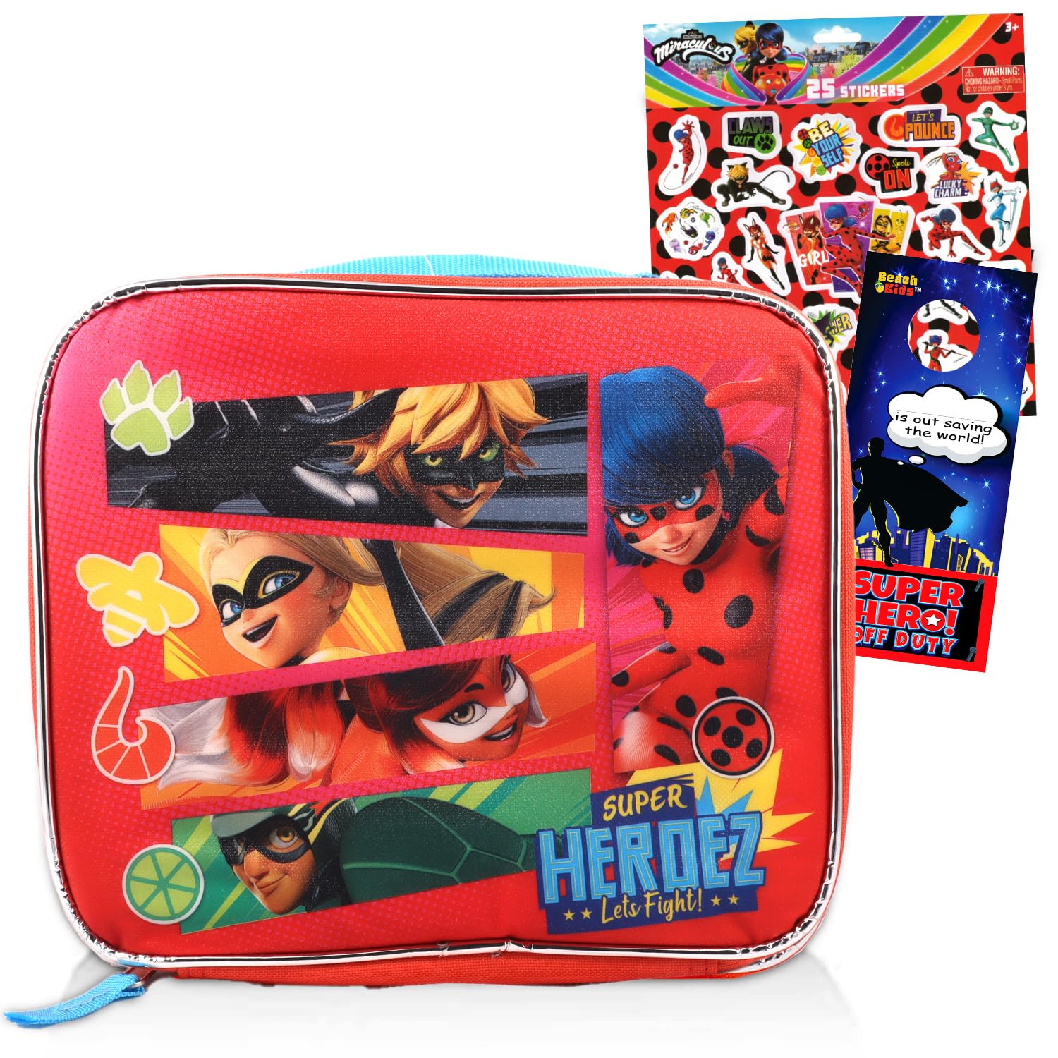Miraculous Zagtoon Ladybug Lunch Box Set - Bundle with Ladybug Insulated Lunch Bag with Superhero Stickers, Temporary Tattoos, and More ( Ladybug School Supplies)