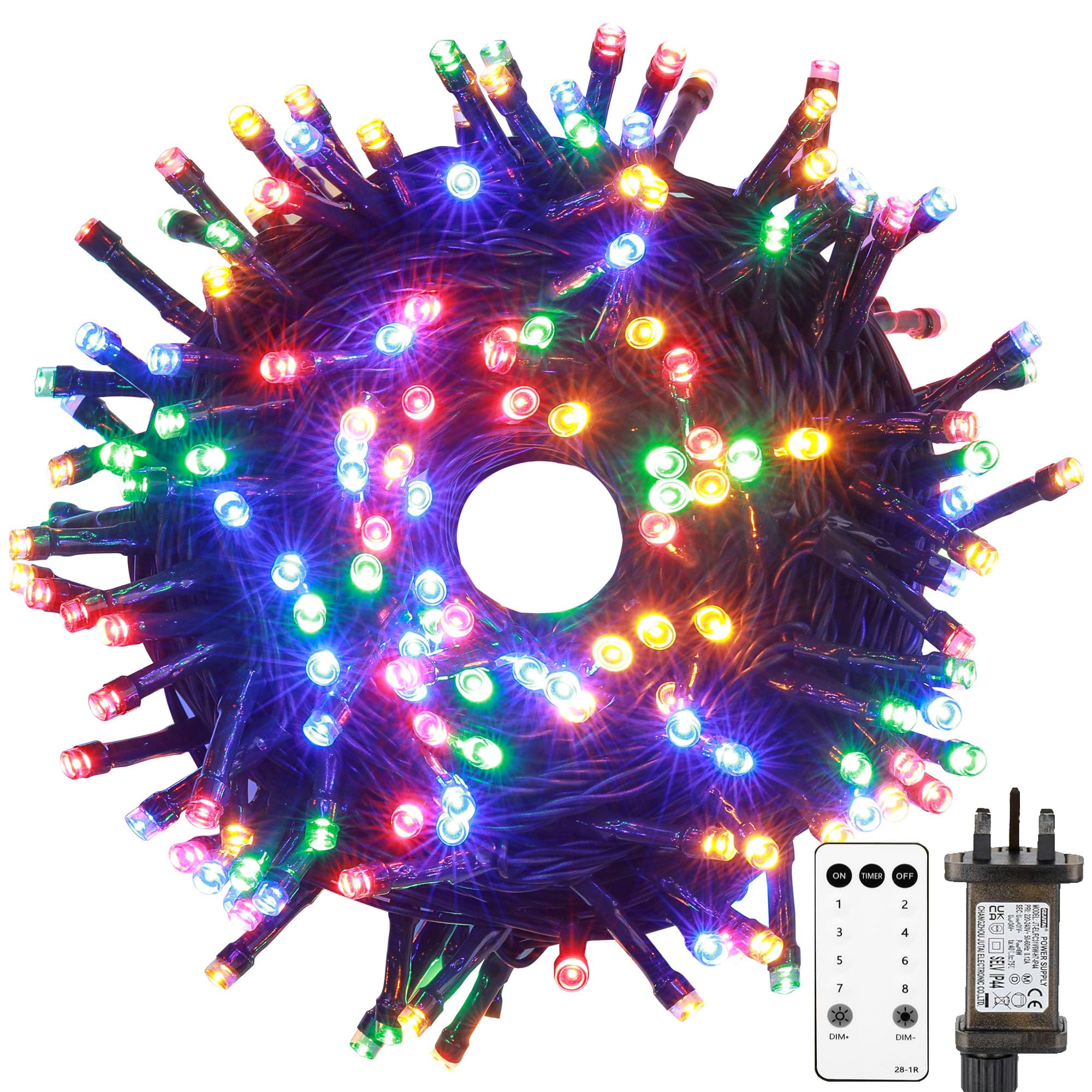 Tacobey Christmas Tree Lights Mains Powered - 33ft/10m 100 Led Fairy String Lights with Plug/Remote/8 Modes/Timer, Waterproof Lights for Indoor Outdoor Xmas Decorations (Multicolor)
