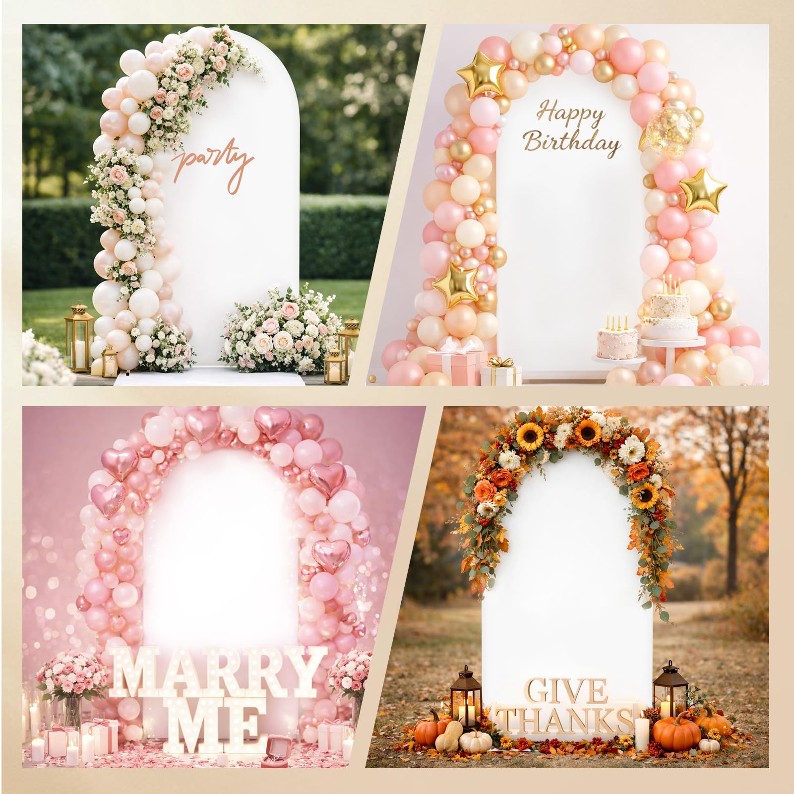 EMART Sfondo ad arco bianco, 1 x 2 m, copertura ad arco double face, adatto per matrimoni, compleanni, feste, studio fotografico, baby shower e decorazioni