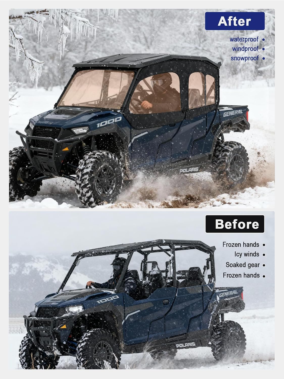 ZIDIYORUO Soft Upper Doors for Polaris General 4 1000 2018-2025, XP 4 1000 2020-2025, No Tools Install Cab Enclosure with YKK Zipper, Windproof & Dustproof UTV Soft Cab, Replaces 2883453