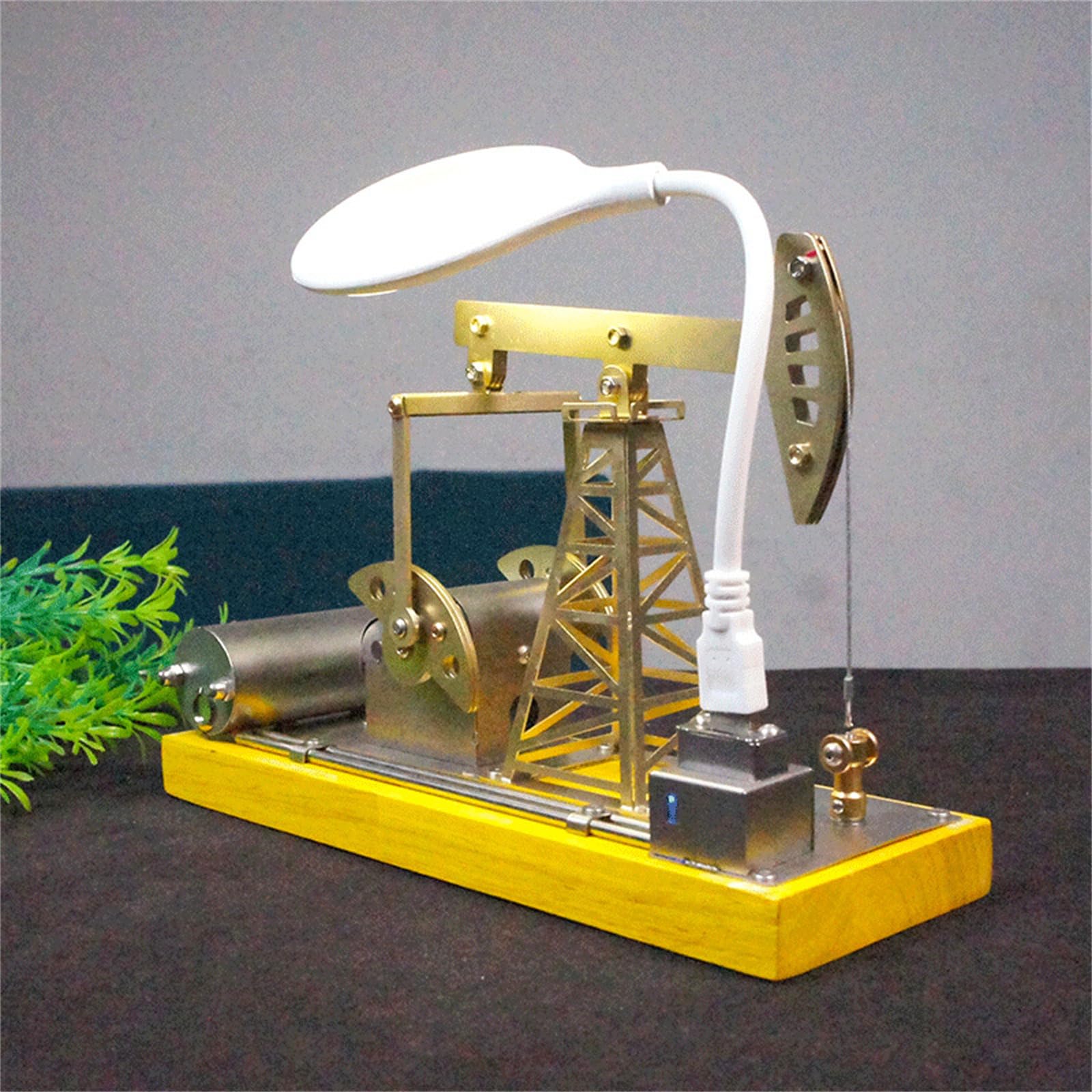 Pompes à Huile mécaniques détaillées en Acier Inoxydable, modèle de Sculpture avec en Bois pour décorations de pièce à thème Industriel, modèle d ' unité de pompage avec lumière