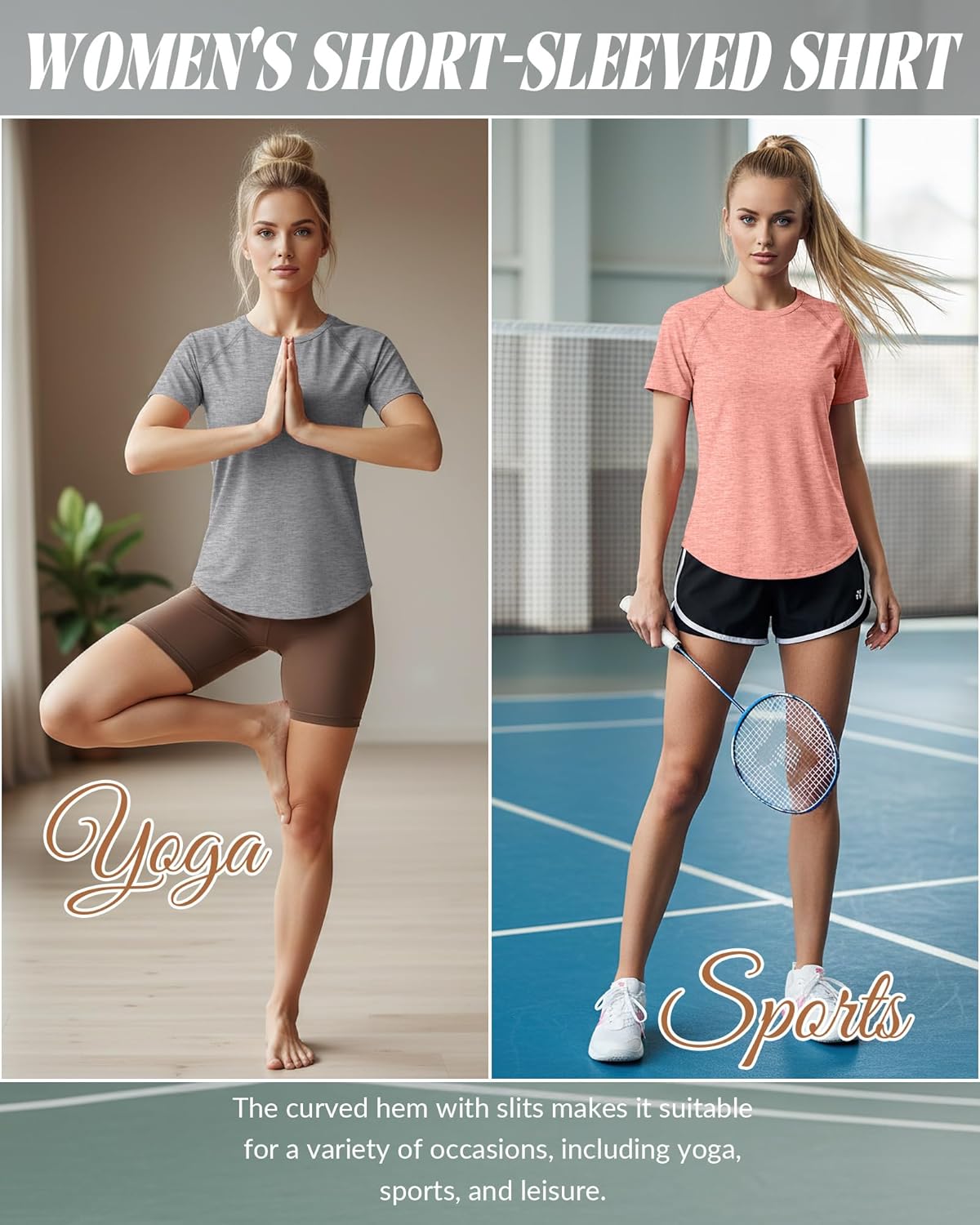 Huukeay 4 Pack Women's Short Sleeve T Shirts, Casual Raglan Summer Tunic Tops Crewneck Loose Side Split Hem Workout Tee Shirt - Image 6