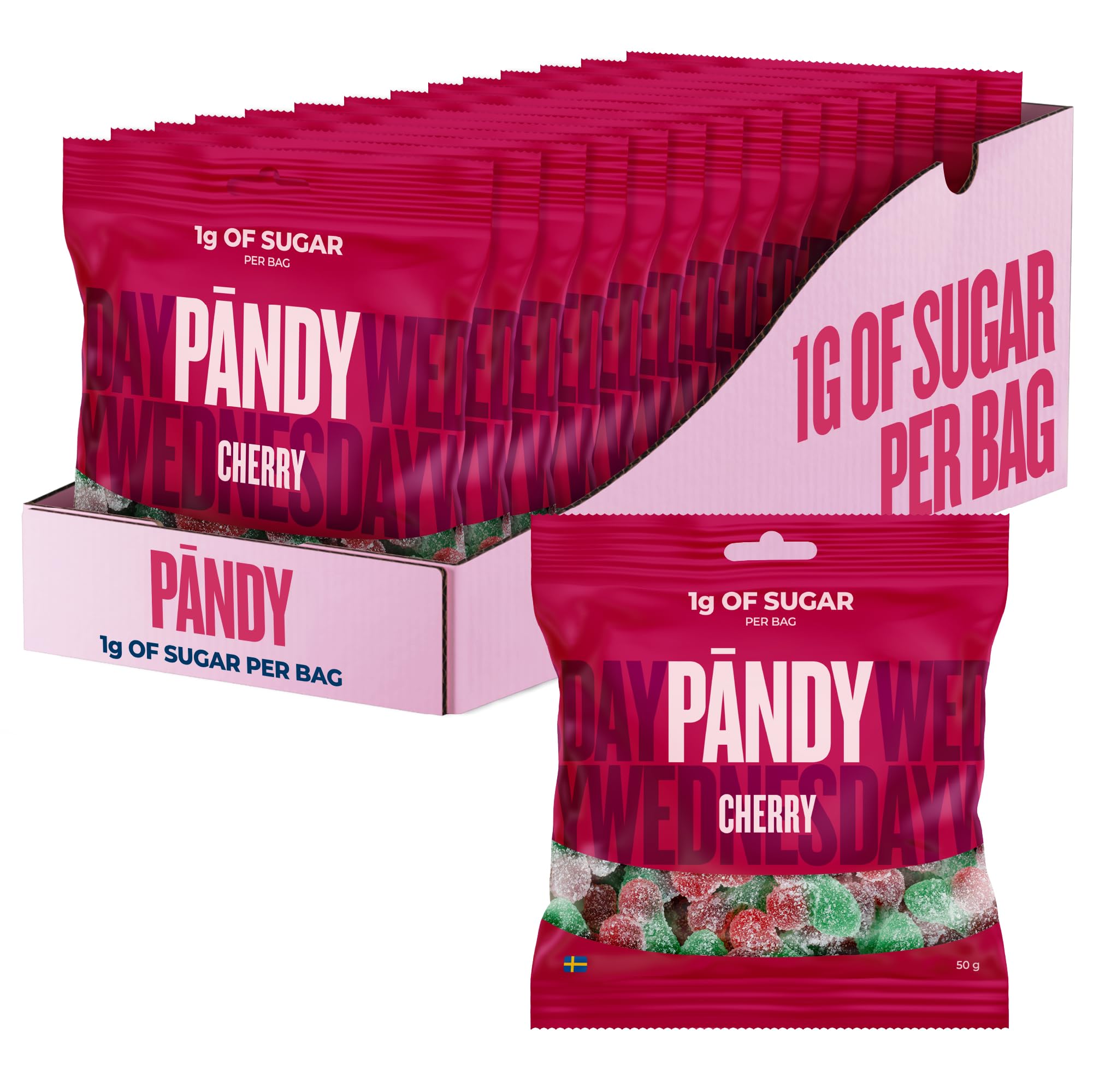 PÄNDY Cherry Sugar Free Fruit Flavour Candy Only 1 g Sugar,14x 50 g - 14 x 50 g
