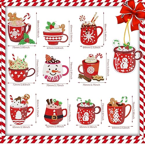 Miniatura 4 de Skylety Juego de 20 adornos artísticos de diamantes de Navidad, lindo cacao caliente 5D, adornos de pintura de diamante, etiqueta de bricolaje de