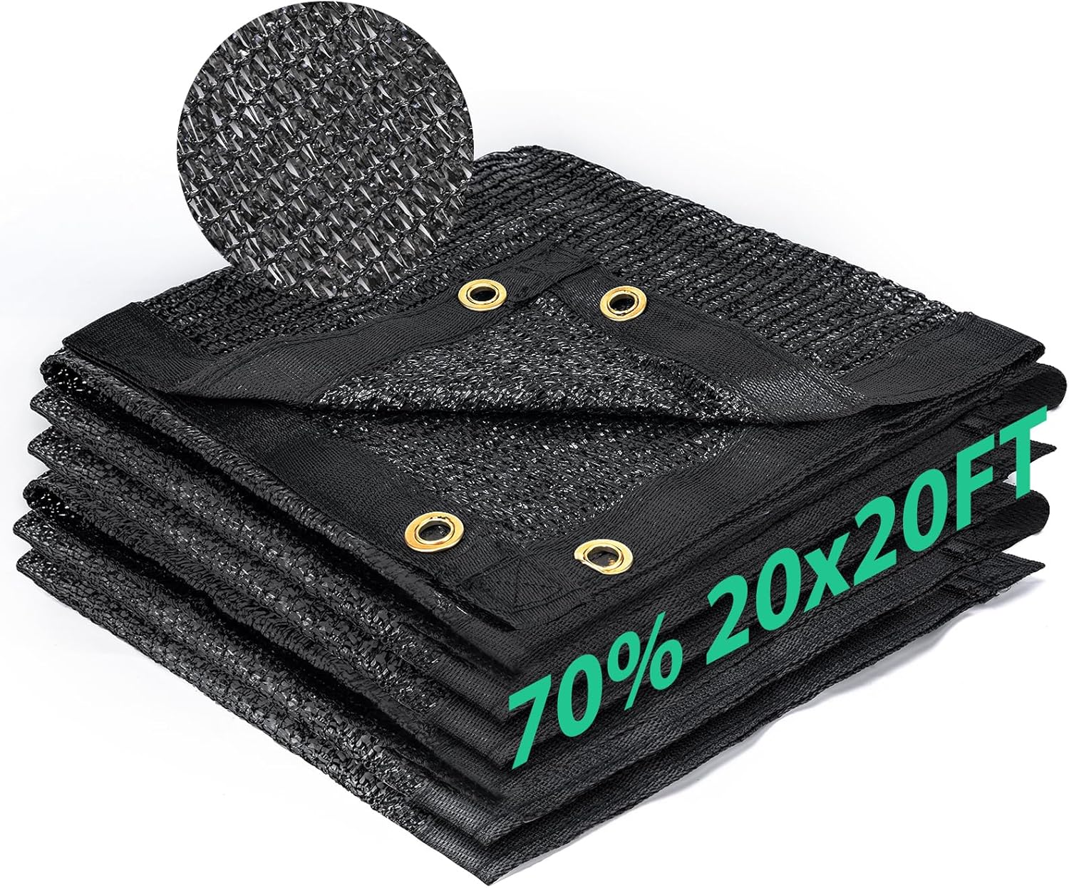 Kesfitt 70% Shade Cloth 20x20 ft, Breathable HDPE Mesh Sun Shade Tarp for Garden & Greenhouse, UV Resistant Outdoor Shade Fabric with Copper Grommets for Plants, Patio, Yard