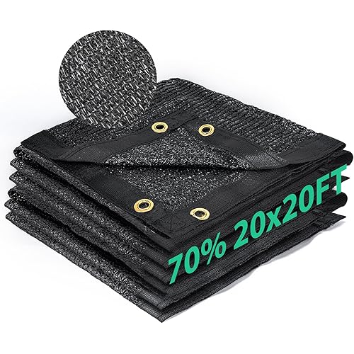 Kesfitt 70% Shade Cloth 20x20 ft, Breathable HDPE Mesh Sun Shade Tarp for Garden & Greenhouse, UV Resistant Outdoor Shade Fabric with Copper Grommets for Plants, Patio, Yard