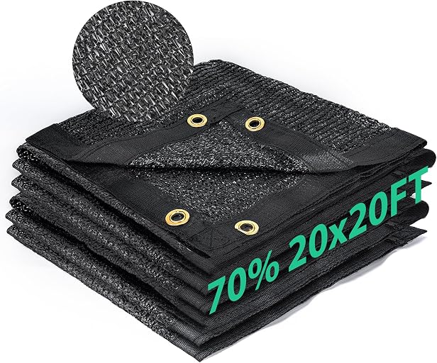 Kesfitt 70% Shade Cloth 20x20 ft, Breathable HDPE Mesh Sun Shade Tarp for Garden & Greenhouse, UV Resistant Outdoor Shade Fabric with Copper Grommets for Plants, Patio, Yard