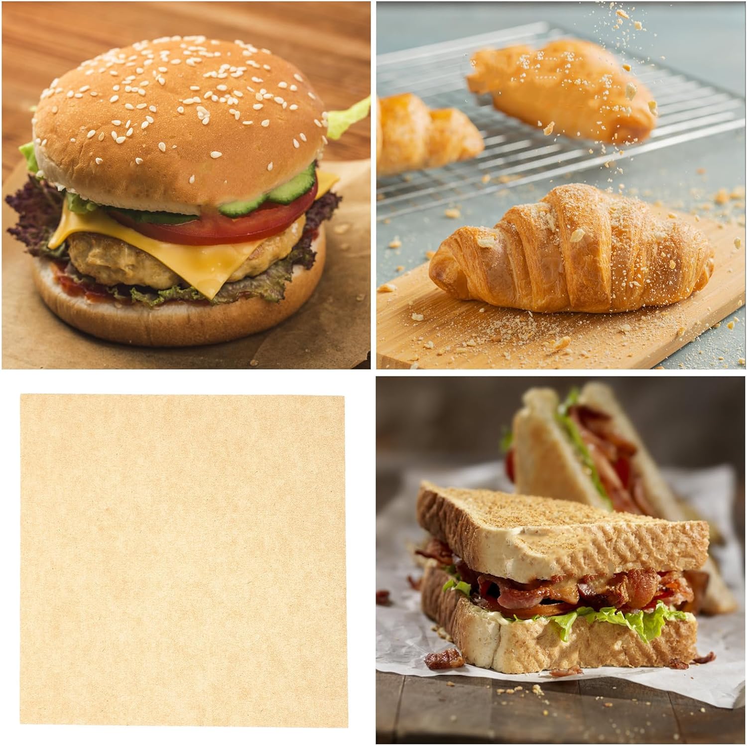 Oil Absorbing Paper Disposable 500 Sheets 20X20Cm Natural Kraft Parchment Food Wrapping Paper for Fried Food Baking Snack Mat Kitchen Oil-Proof Liners