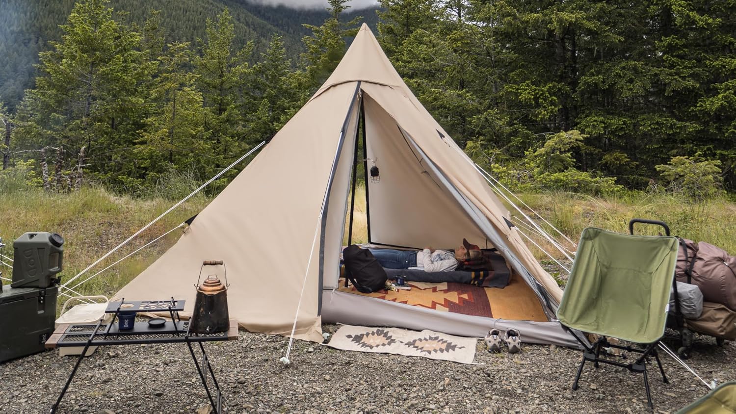 DOD RX Pyramid Tent for Camping - Durable All Season Teepee Tent for Adults Outdoor Camping - 6 Person Tipi Pyramid-Shaped Camping Tent - Quick Easy Setup - Large