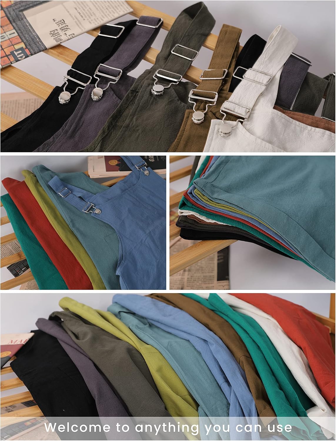 Himosyber Women Cotton Blend Shortall Linen Dual Pocketed Adjustable Strap Cream Pinafore Overall Romper - Image 7