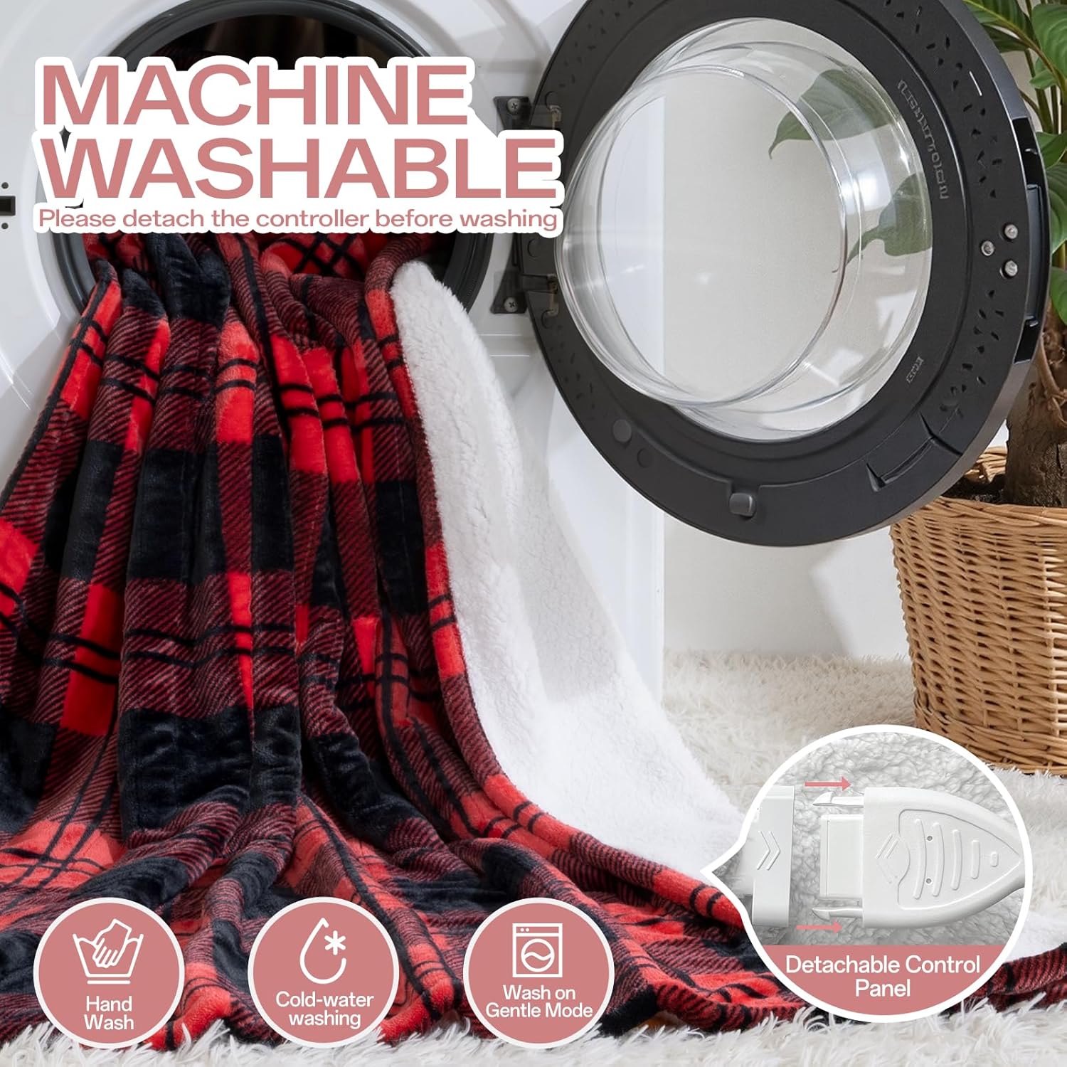 Electric Blanket Heated Twin Size-62" x 84" Red Plaid Heated Blanket with 8 Heat Levels & 10 Hours Auto Off, Fast Heating Blankets with ETL & FCC Certification - Image 7