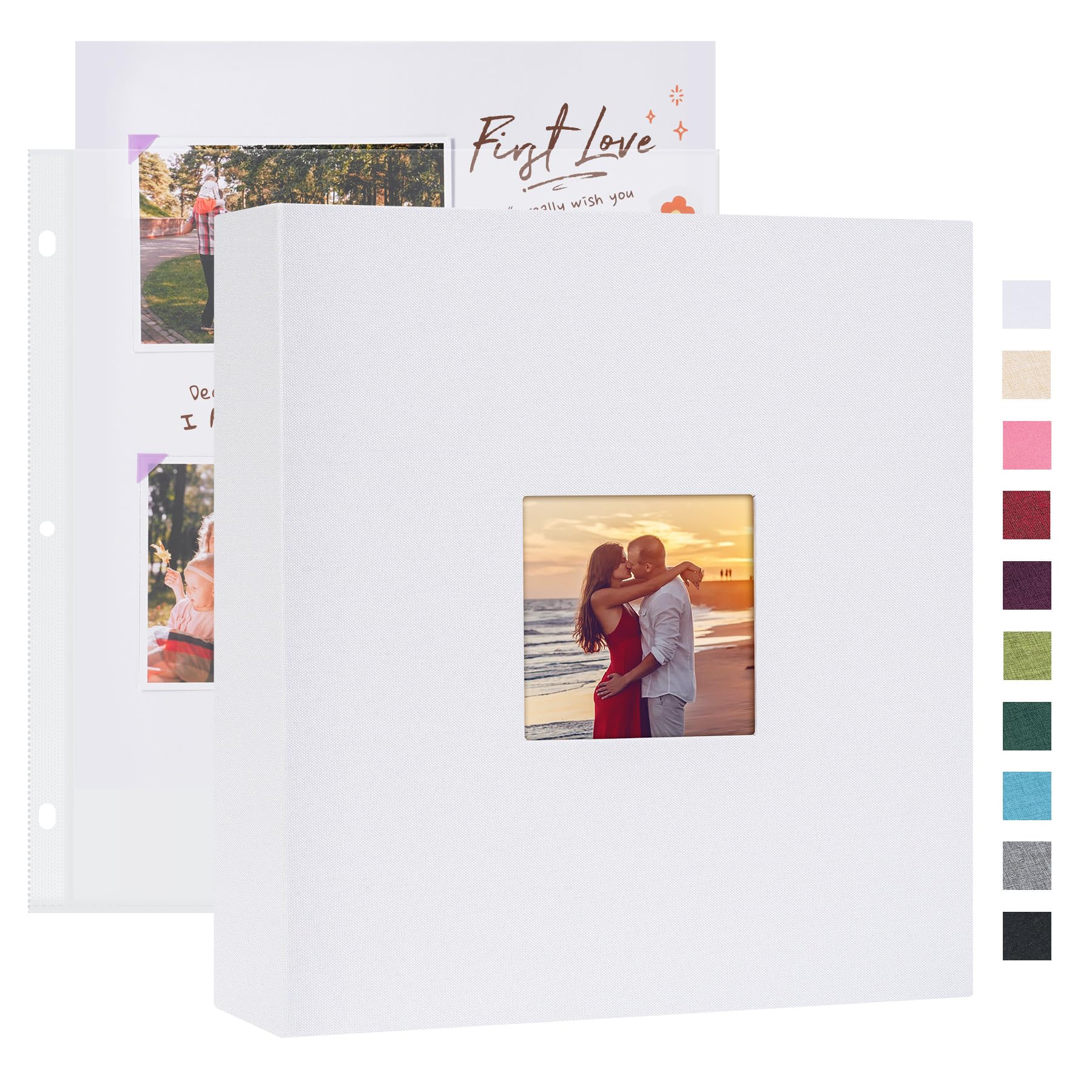 Mublalbum Album fotografico fai da te, 21 x 28 cm, 40 pezzi, 80 pagine, copertina in lino, copertina in lino, per bambini, matrimoni, viaggi, progetti fai da te (bianco)