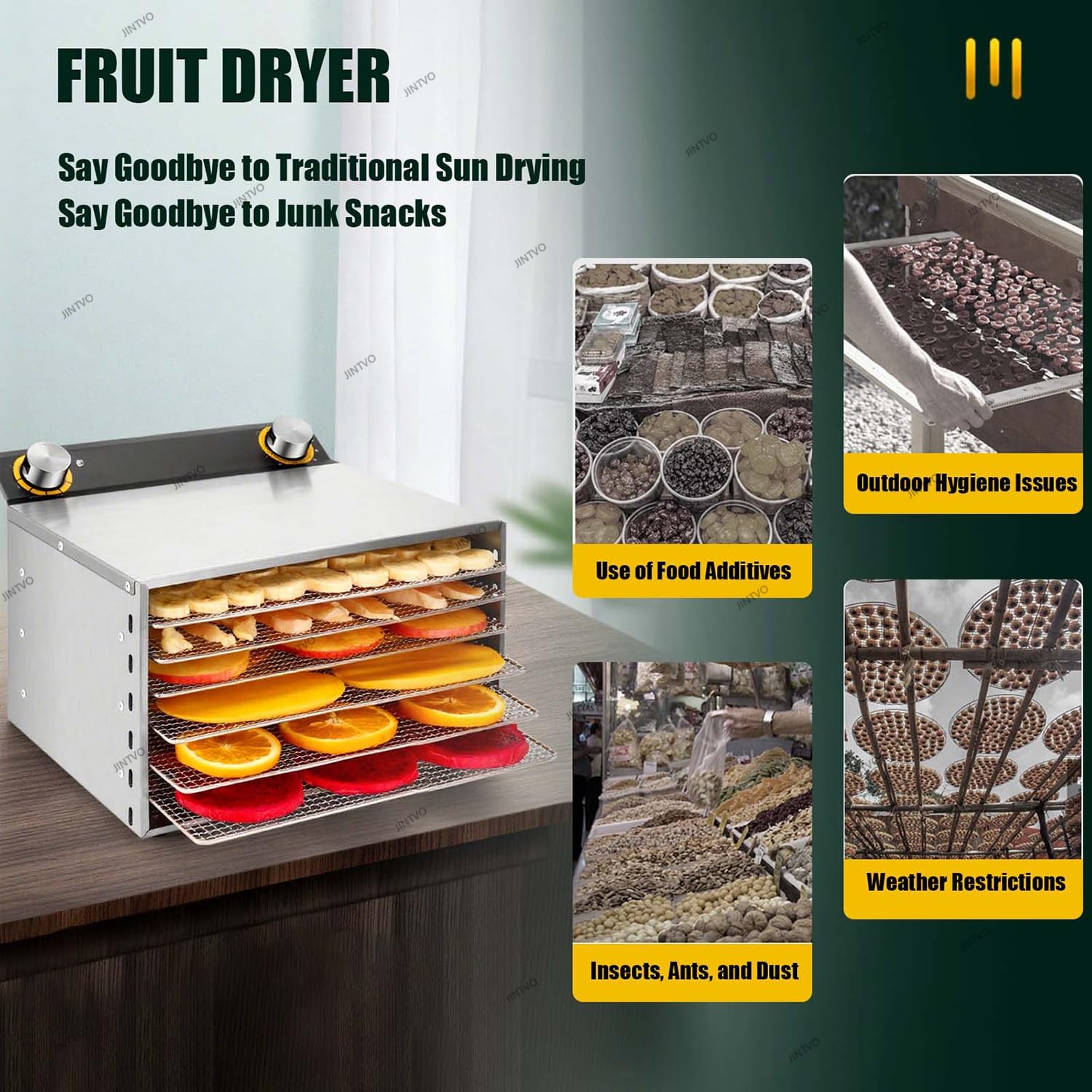 Essiccatore Per Carne Secca, Essiccatore Per Frutta, Design Multi-Vassoio In Acciaio Inox Con Controllo Del Timer E Temperatura Regolabile, Per Carne Essiccata, Frutta(6 layer)