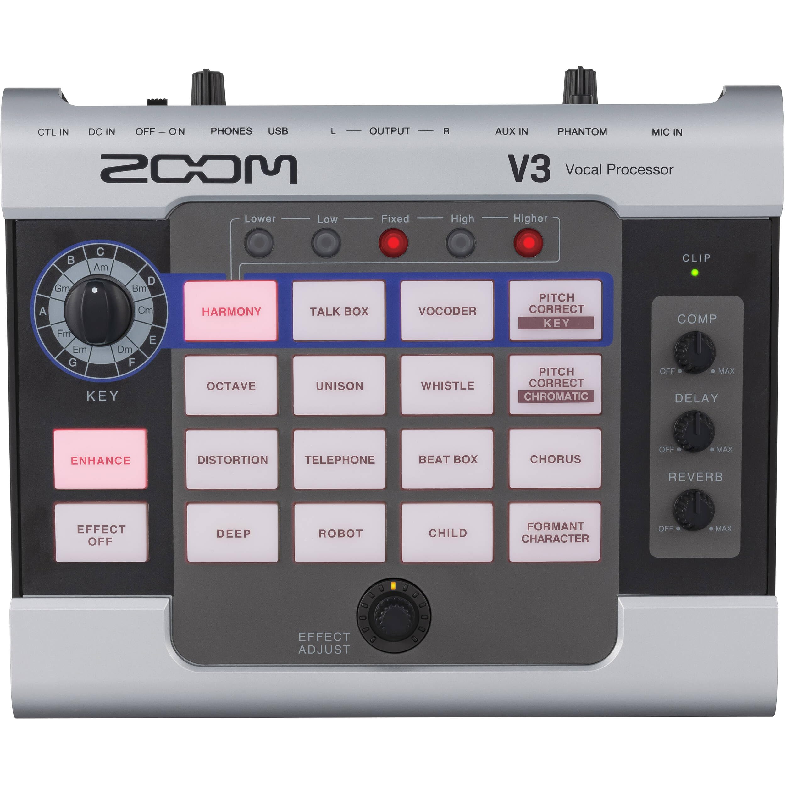 Zoom V3 Vocal Processor Bundle mit 6.1 m XLR Kabel + 5.7 m Instrumentenkabel + 9V Netzteil + Tuch (5 Stück)