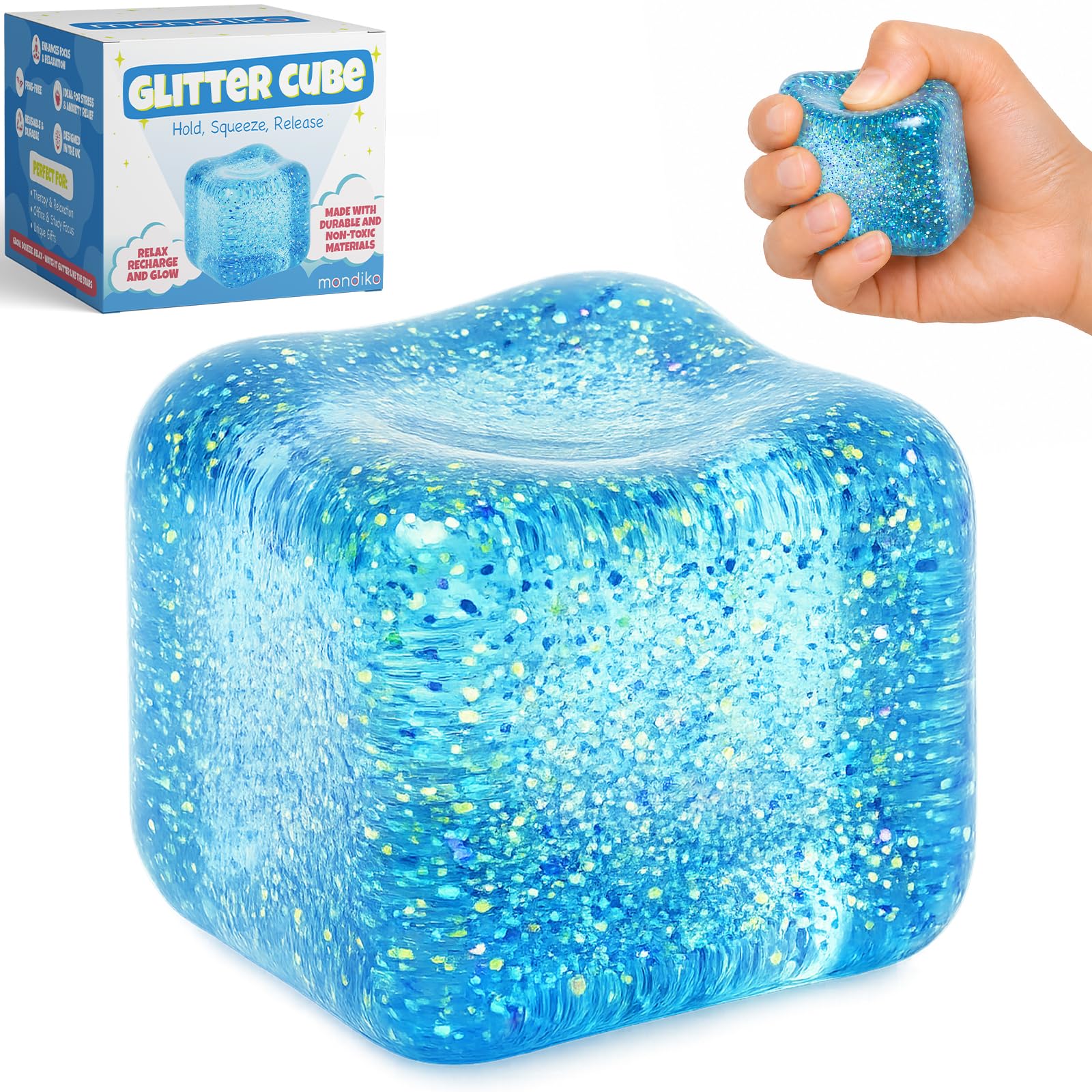 Glitter Cube Squishy Slow Rise Stress Ball Squeeze Sensory Toy by Mondiko