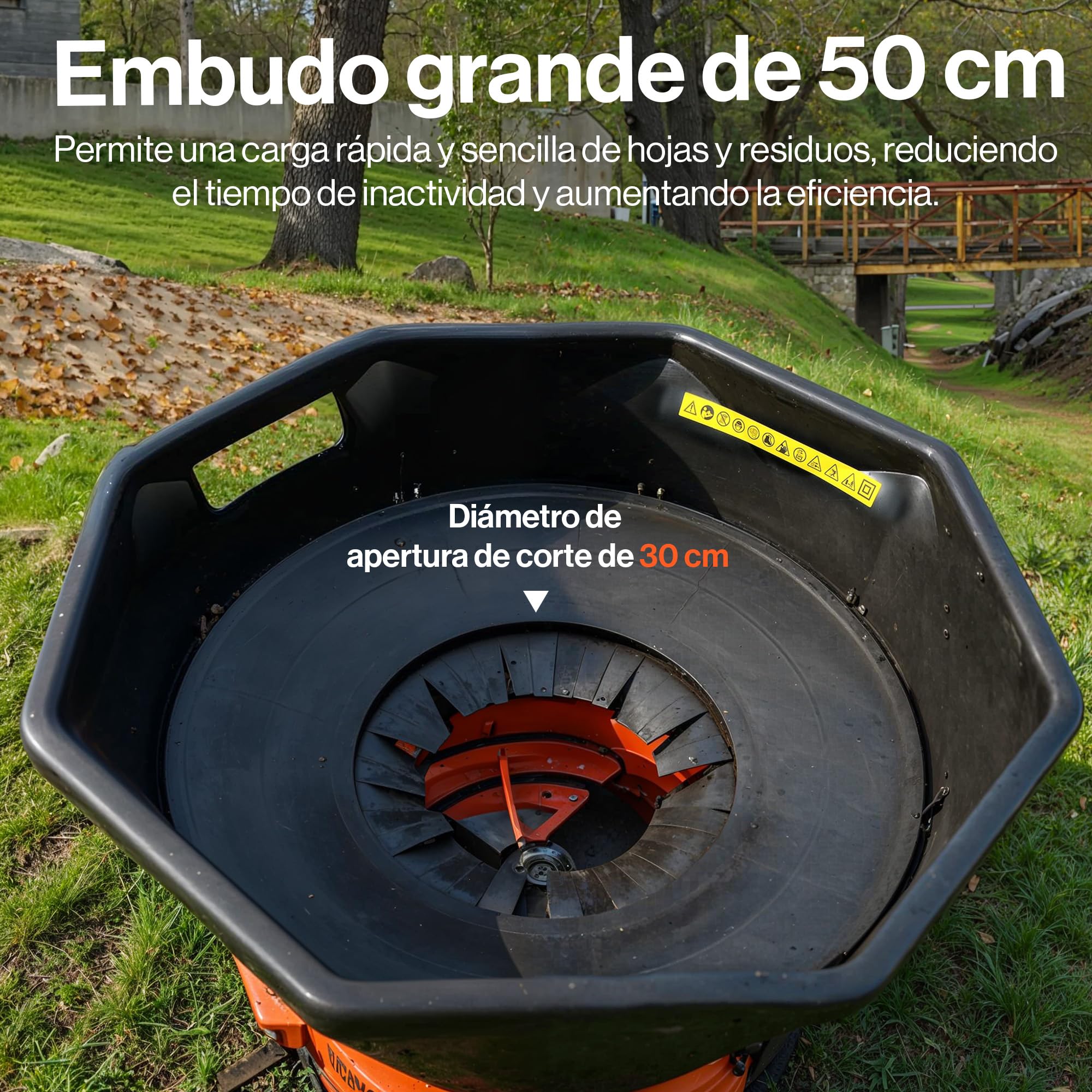 SuperHandy Mulcher & Trituradora sin Cuchillas Eléctrica para Hojas de Jardín – Motor de 1800W, Embudo de 50 cm, Relación de Mulch 16:1, Bolsa de Recolección de 80 L, Diseño Ligero de 8,5 kg