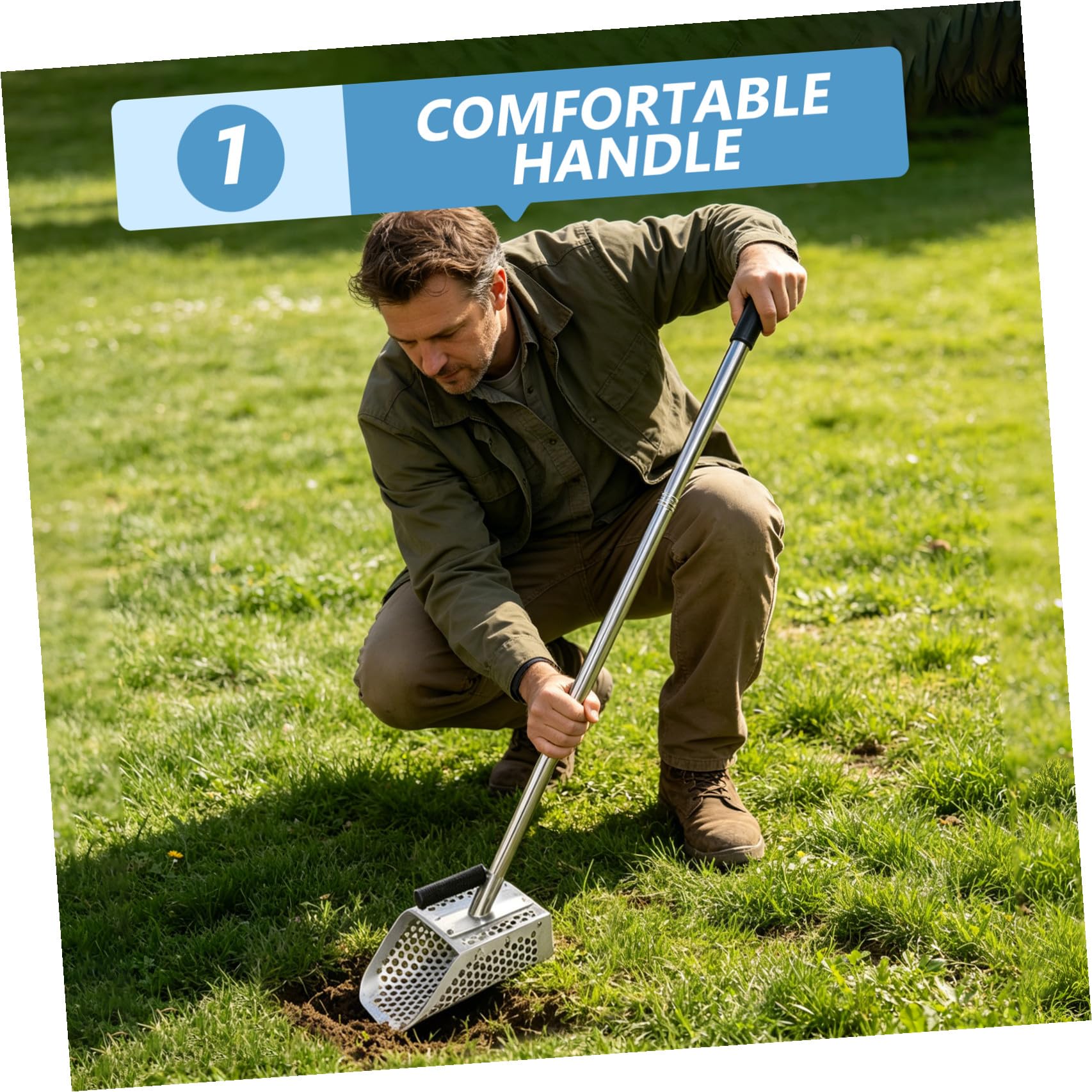 YARNOW Pala con Mango Ajustable para Detección de Metales de Acero Inoxidable de 42.5 Pulgadas de Playa y Exploración la Arena