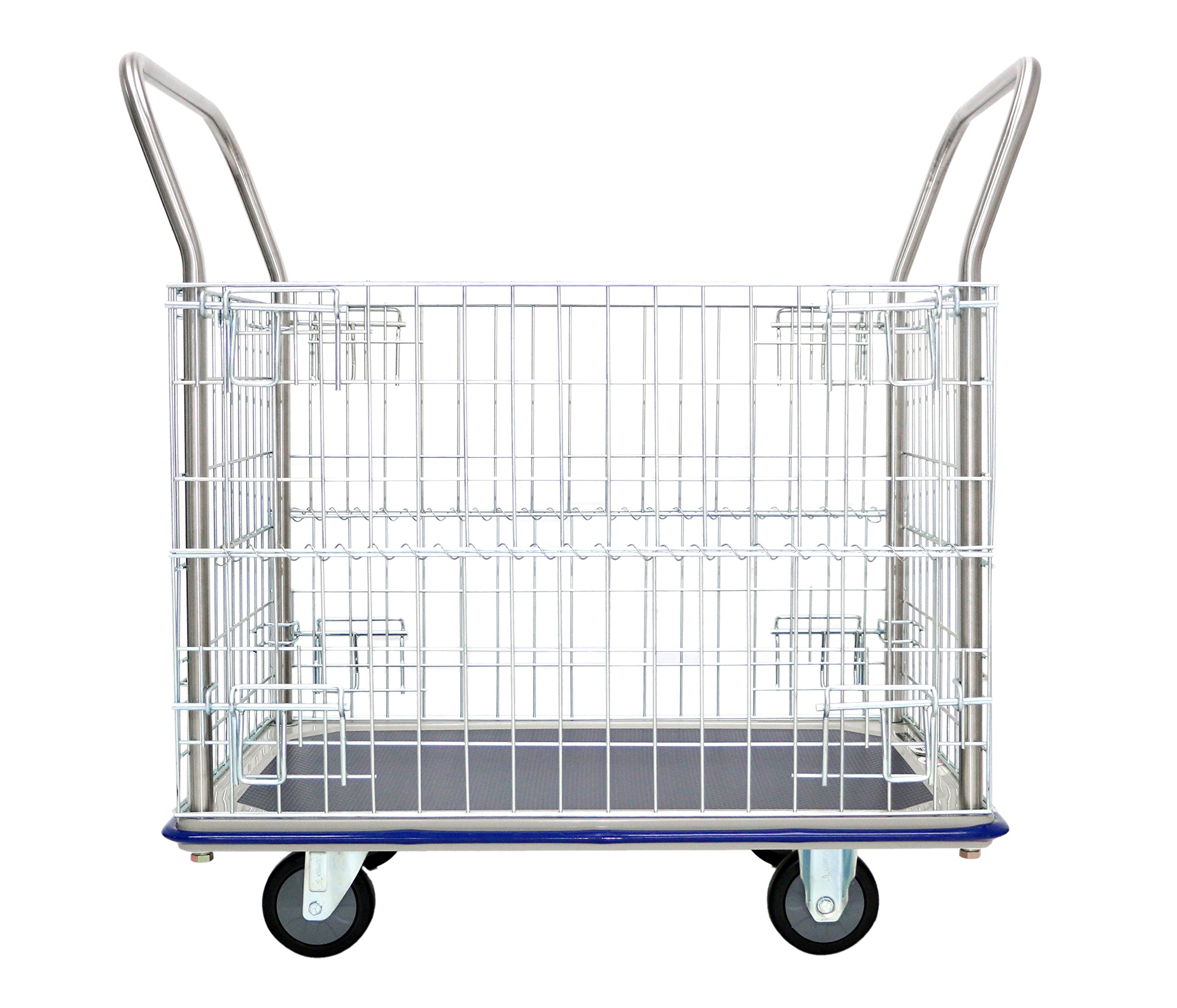 GW-213 Chariot de stockage grillagé à plateforme, en acier inoxydable plaqué zinc, avec charge maximale de 370 kg, 96 x 61 x 100 cm (largeur x profondeur x hauteur), Bleu