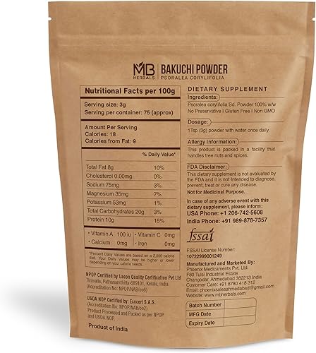 Miniatura 2 de MB Herbals Bakuchi Powder  Psoralea Corylifolia Seeds Powder  Babchi  Purple Fleabane  Cuidado de la piel