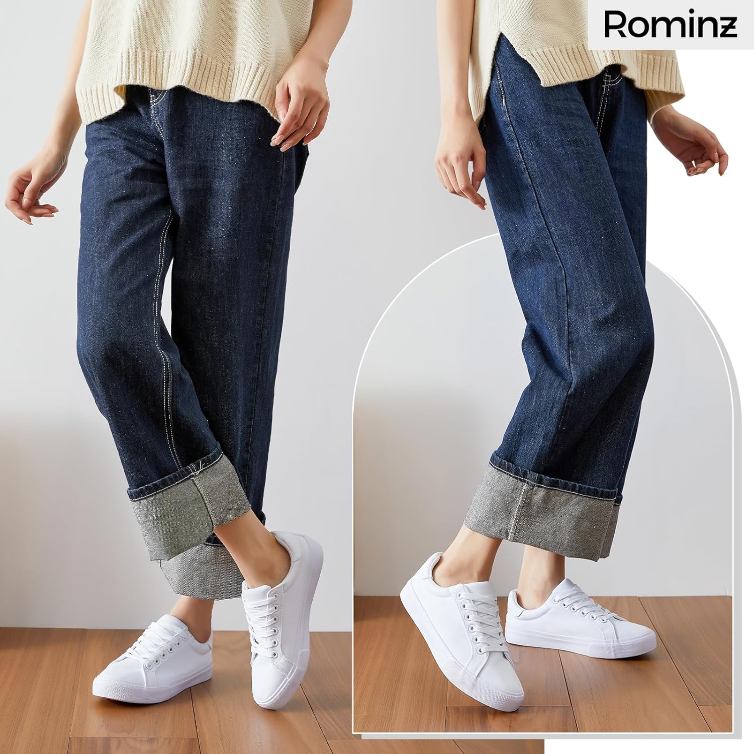 Rominz Women's White Canvas Sneakers Black Casual Non Slip Shoes Lightweight Comfortable Walking Shoes for Women - Image 6