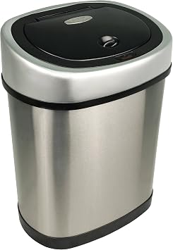 Ninestars 2-Piece Automatic Trash Can Combo Set, 13 Gal (50L) & 3 Gal (12L) Touchless Motion Sensor Garbage Cans with Odor-Sealing Lids, Oval Silver Stainless Steel, Black Lid