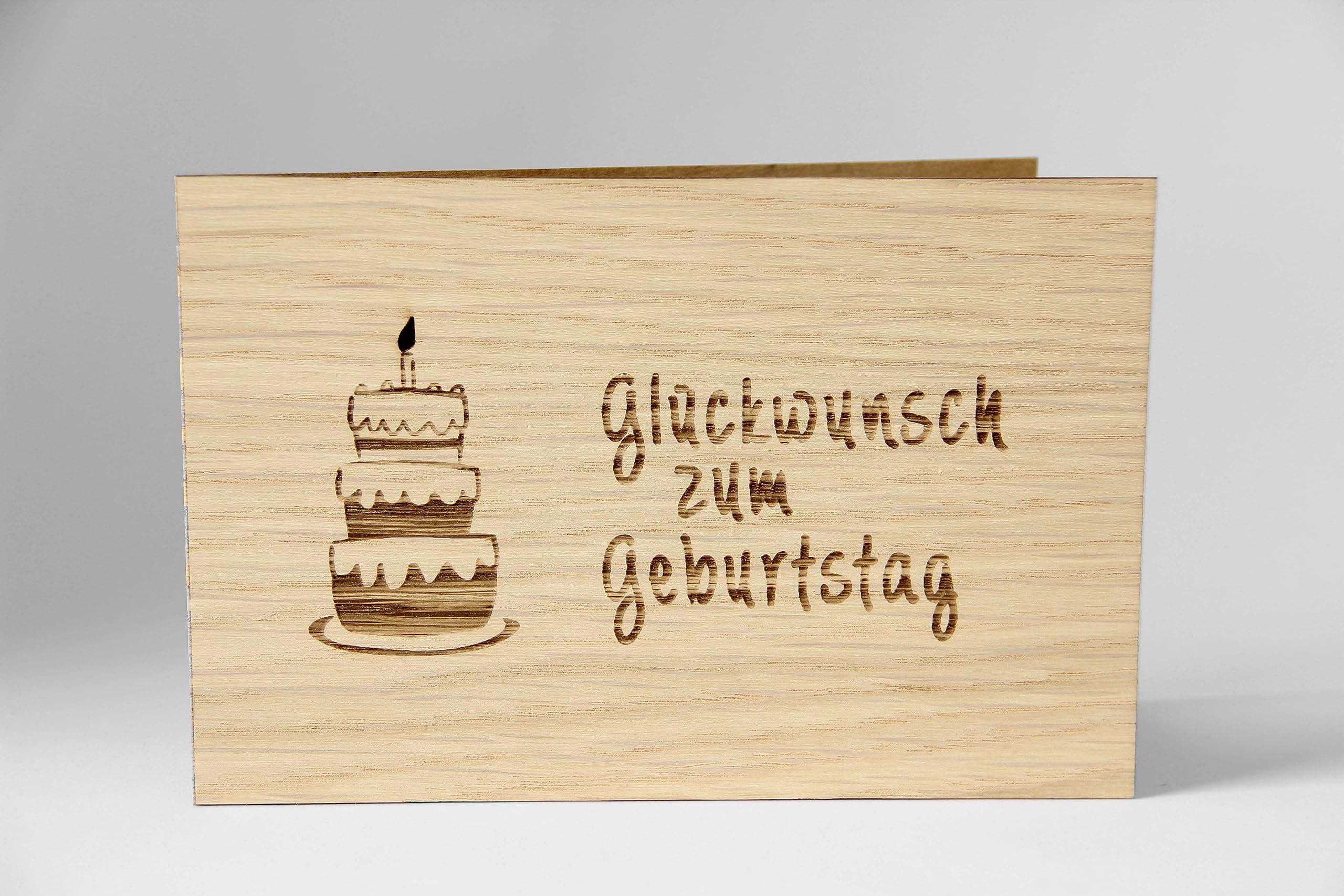 Original Holzgrußkarte - Herzlichen Glückwunsch zum Geburtstag - 100% handmade in Österreich, aus Eichenholz gefertigte Geschenkkarte, Geburtstagskarte, Grußkarte, Klappkarte, Postkarte