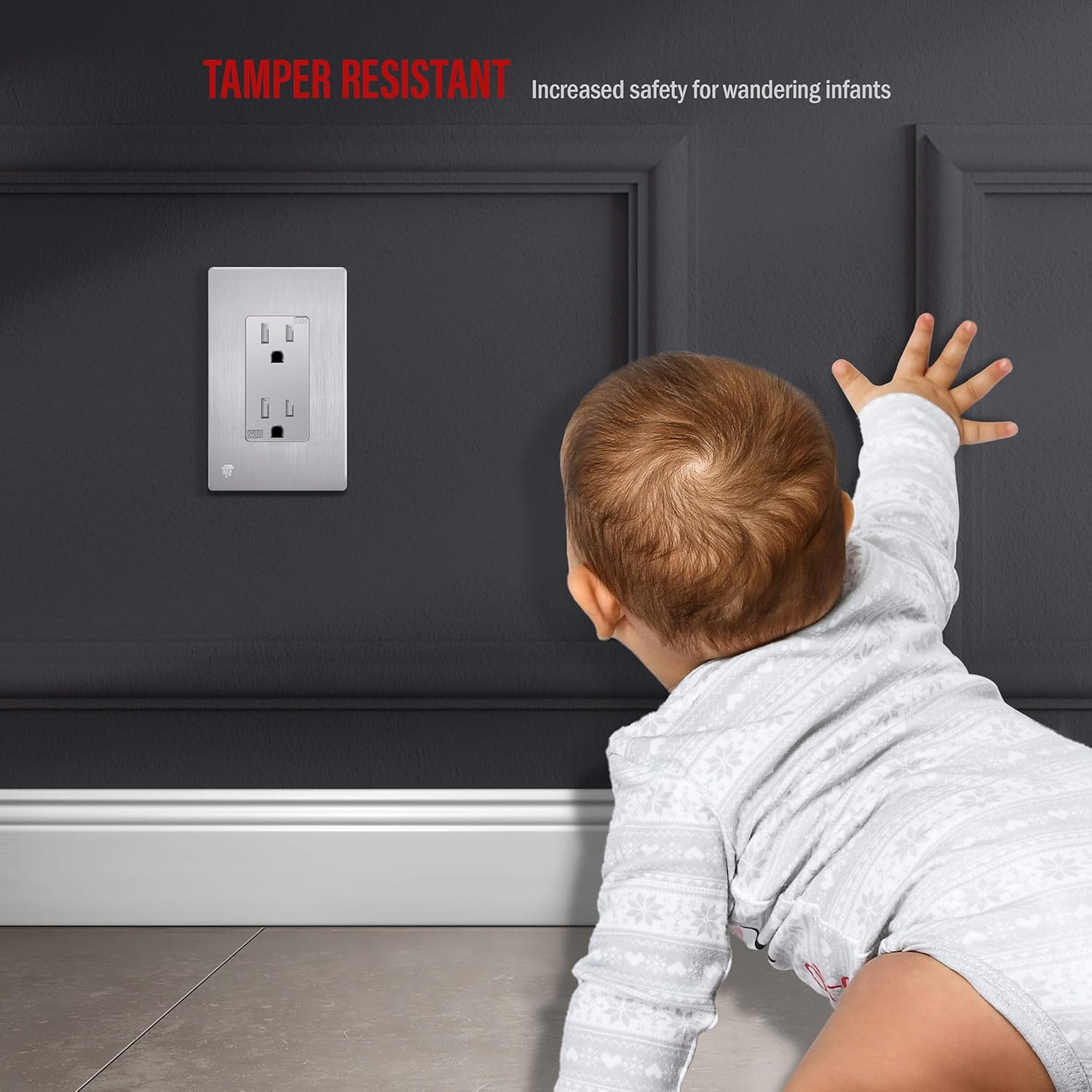 Brushed Silver Screwless Decorator Wall Plate, 1-Gang
