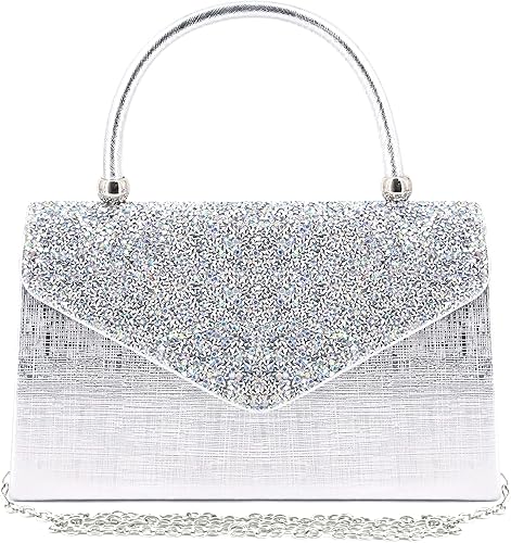 Gabrine Bolso de noche de lujo con diamantes de imitación para mujer para fiesta boda cóctel baile de graduación talla única Una plata de imitación