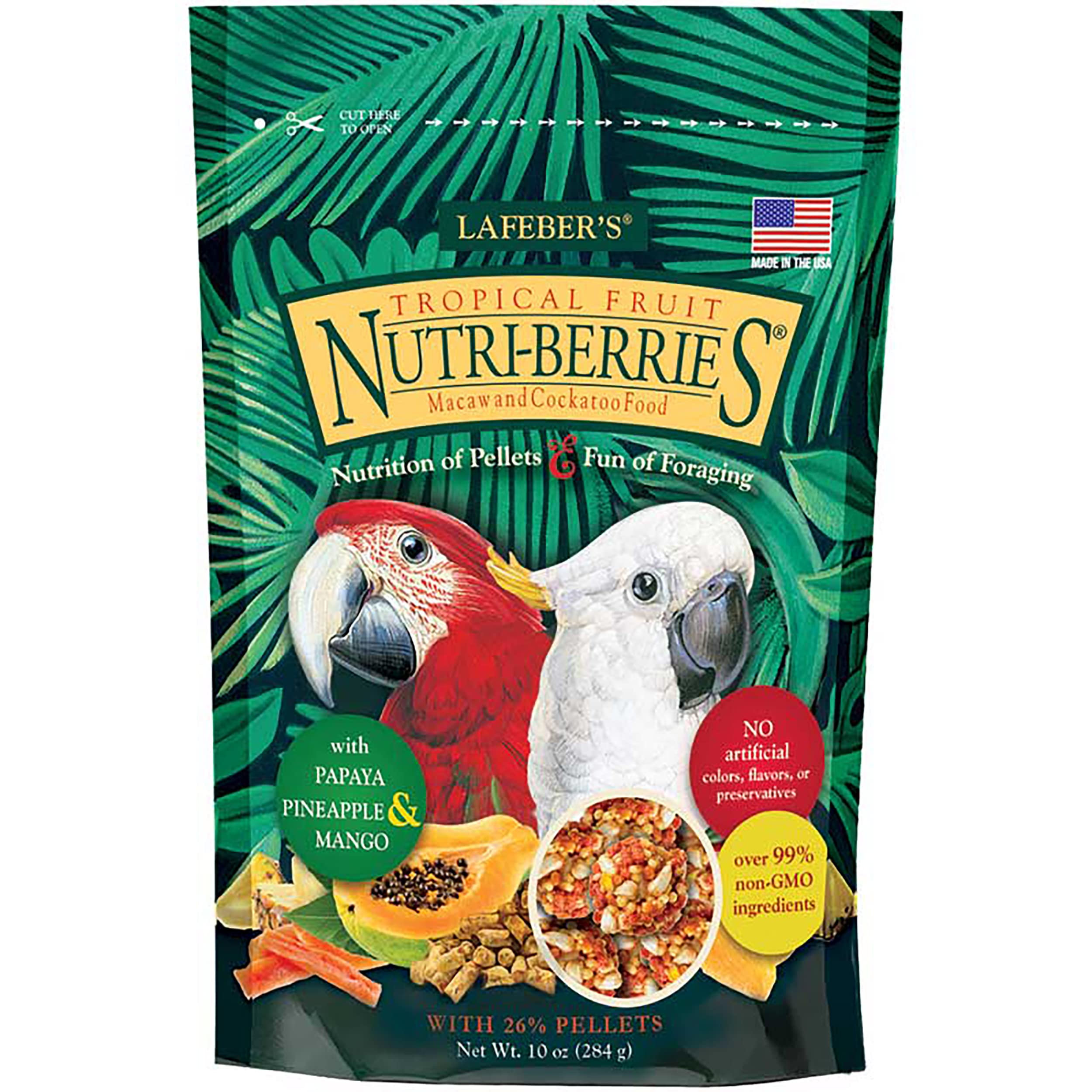 LAFEBER'S Tropical Fruit Nutri-Berries Pet Bird Food, Made with Non-GMO and Human-Grade Ingredients, for Macaws and Cockatoos, 10 oz