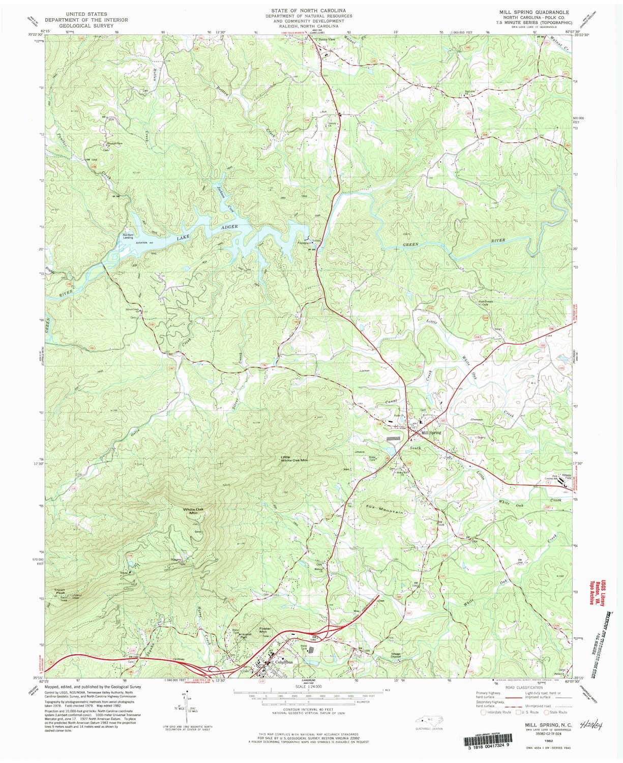 YellowMaps Mill Spring NC topo map, 1:24000 Scale, 7.5 X 7.5 Minute, Historical, 1982, Updated 1983, 26.9 x 22 in - Paper