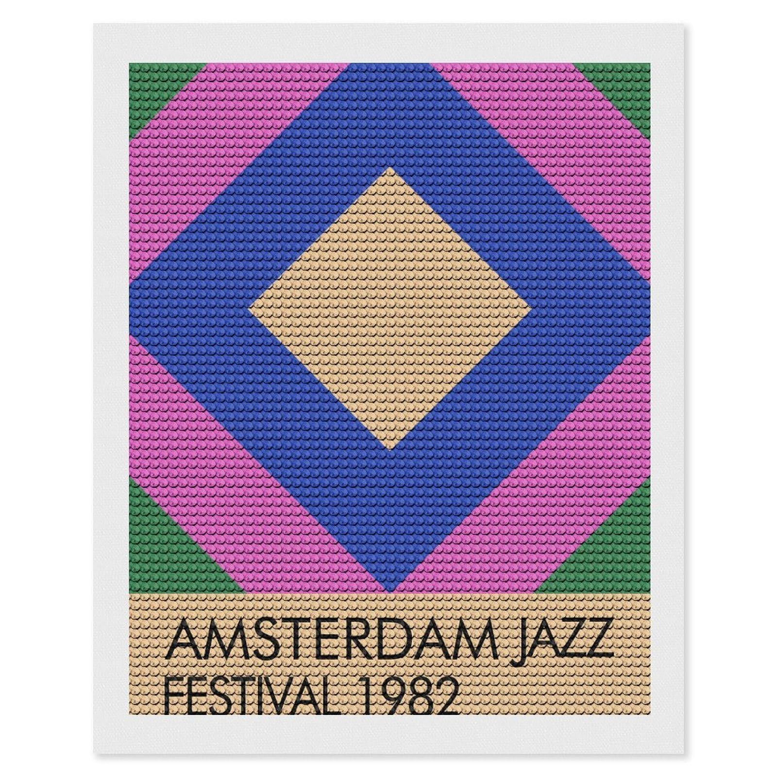 Junmoney Amsterdam Jazz Festival 1982 Diamond Painting Set 16"x20", Stress Relief Craft, Easy to Enjoy, Vintage Style Decor, Festive Craft Gift