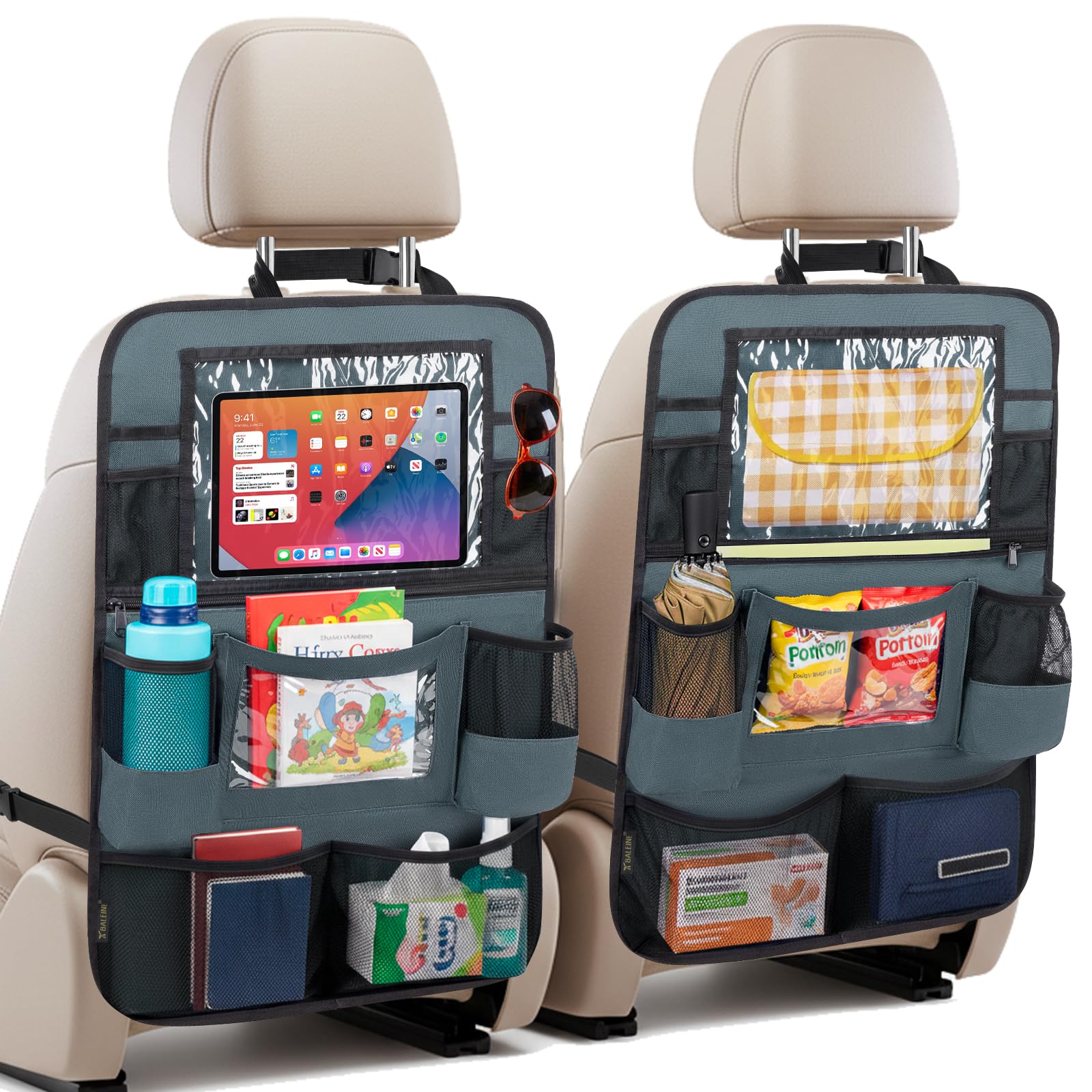 BALEINE Backseat Car Organizer, Back Seat Car Organizers and Storage, Kick Mats Back Seat Protector, Travel Accessories for Most Automotive (2 Pack, Gray)