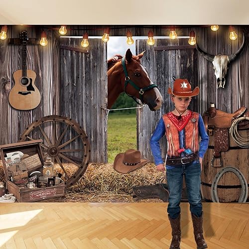 Miniatura 4 de Fayavoo Telón de fondo de vaquero occidental, decoración de pared occidental salvaje oeste, fondo rústico de madera para fotografía de granero,