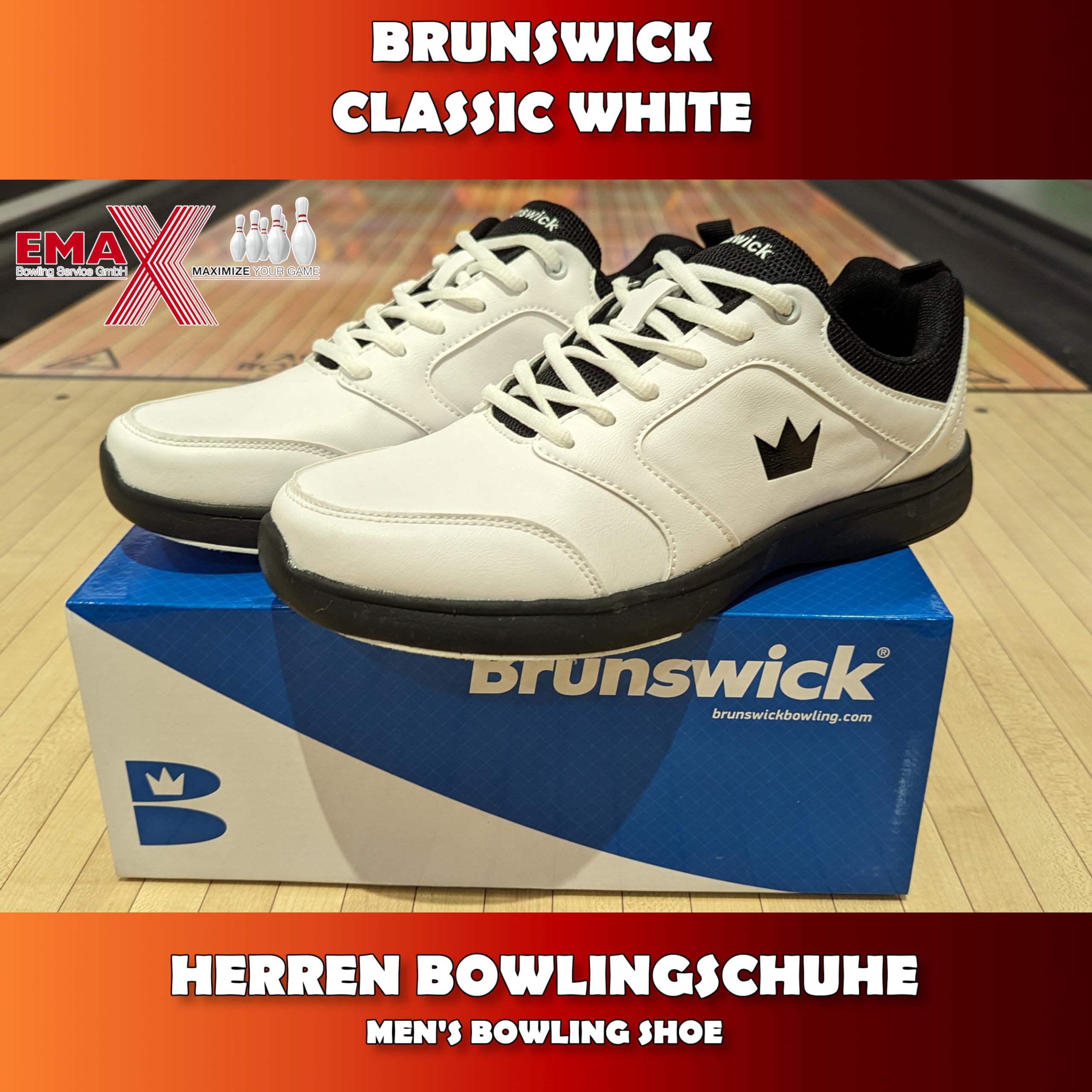 EMAX | Brunswick - Bowling-Schuhe Männer | Herren Bowling-Schuh | Tradition Black & Classic White