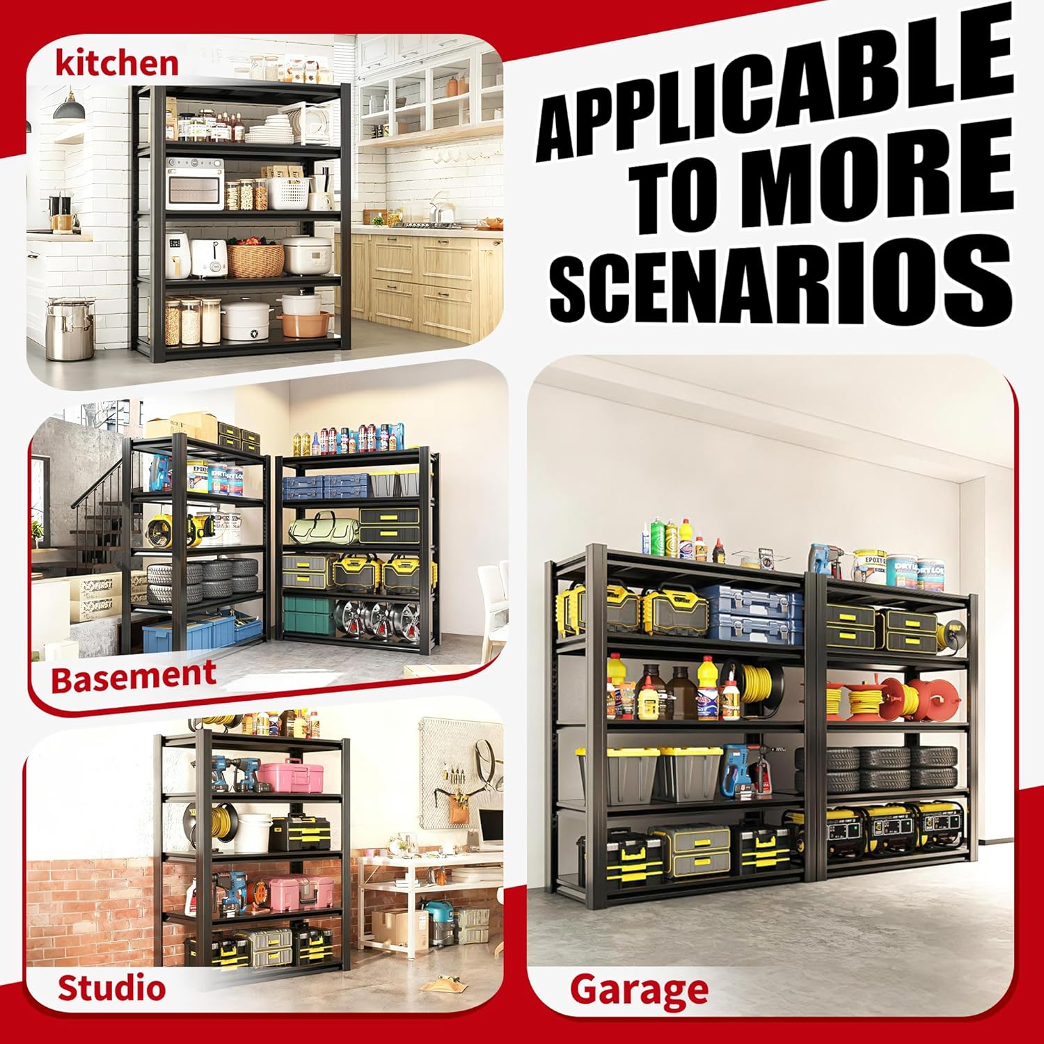 Storage Shelves, 5-Tier Garage Shelving, Adjustable Heavy Duty Shelving Units, Metal Industrial Utility Organizer Storage Racks for Basement, Kitchen, Warehouse, Pantry,16" D×31.5" W×63" H