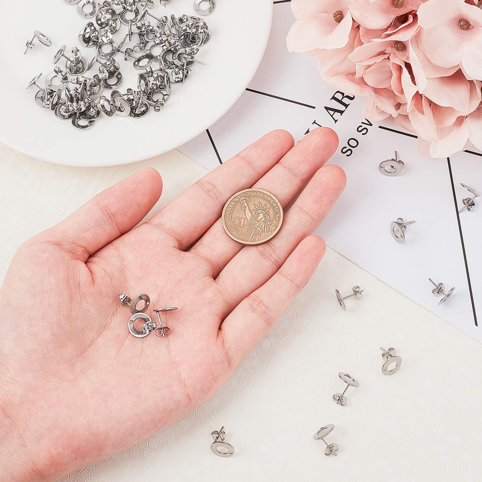 80 Stück Ohrstecker Mit Öse Aus Edelstahl | 8 Verschiedene Formen | Golden Für Schmuckherstellung