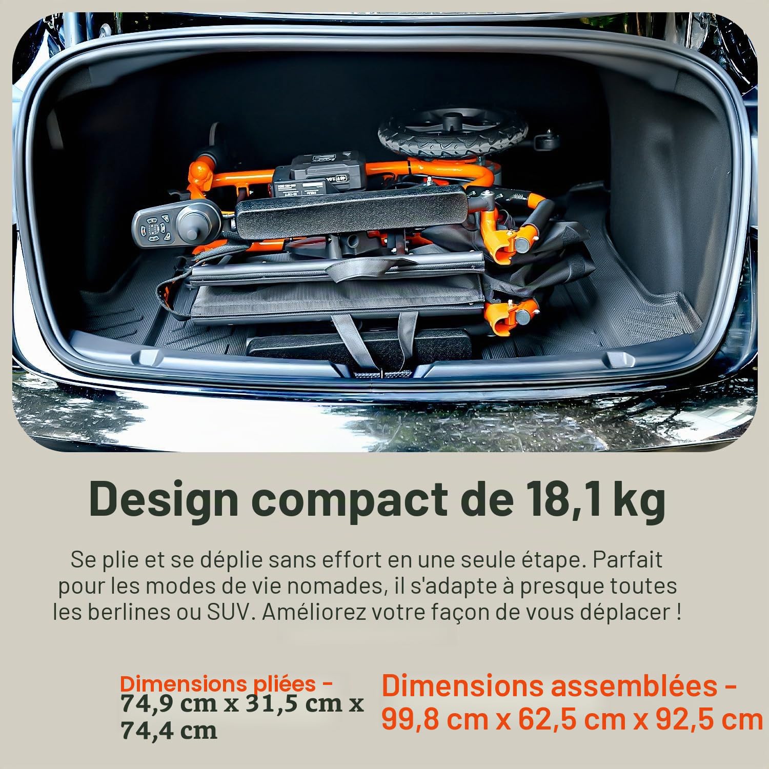 SuperHandy GoRide 2 Fauteuil roulant électrique, 150 kg, pliable | Seulement 19 kg; 2 moteurs sans balais de 250 W, rotation sur place, frein électromagnétique et design portable