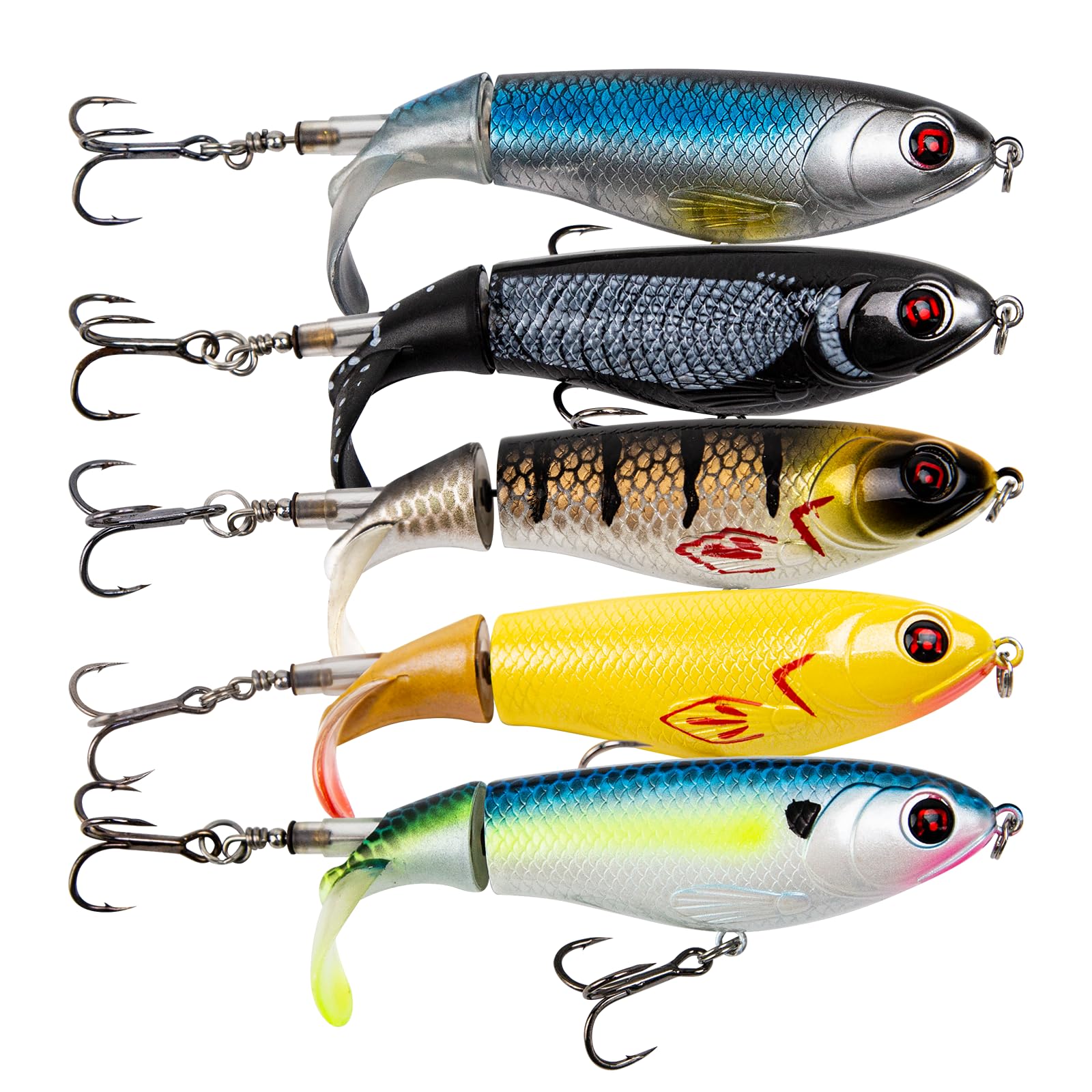 BETTER LEADER 5Pcs Bass Fishing Lures, Top Water Bass Fishing Lures for Freshwater and Saltwater, Bass Lures, Bass Fishing Kit with Tackle Boxes