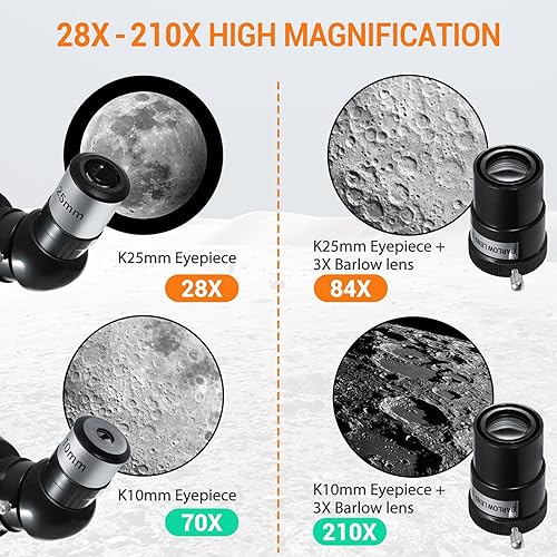 Miniatura 3 de Telescopios para adultos Astronomía, 2.756 in de apertura 27.559 in de longitud focal telescopio refractor para principiantes y niños, telescopio