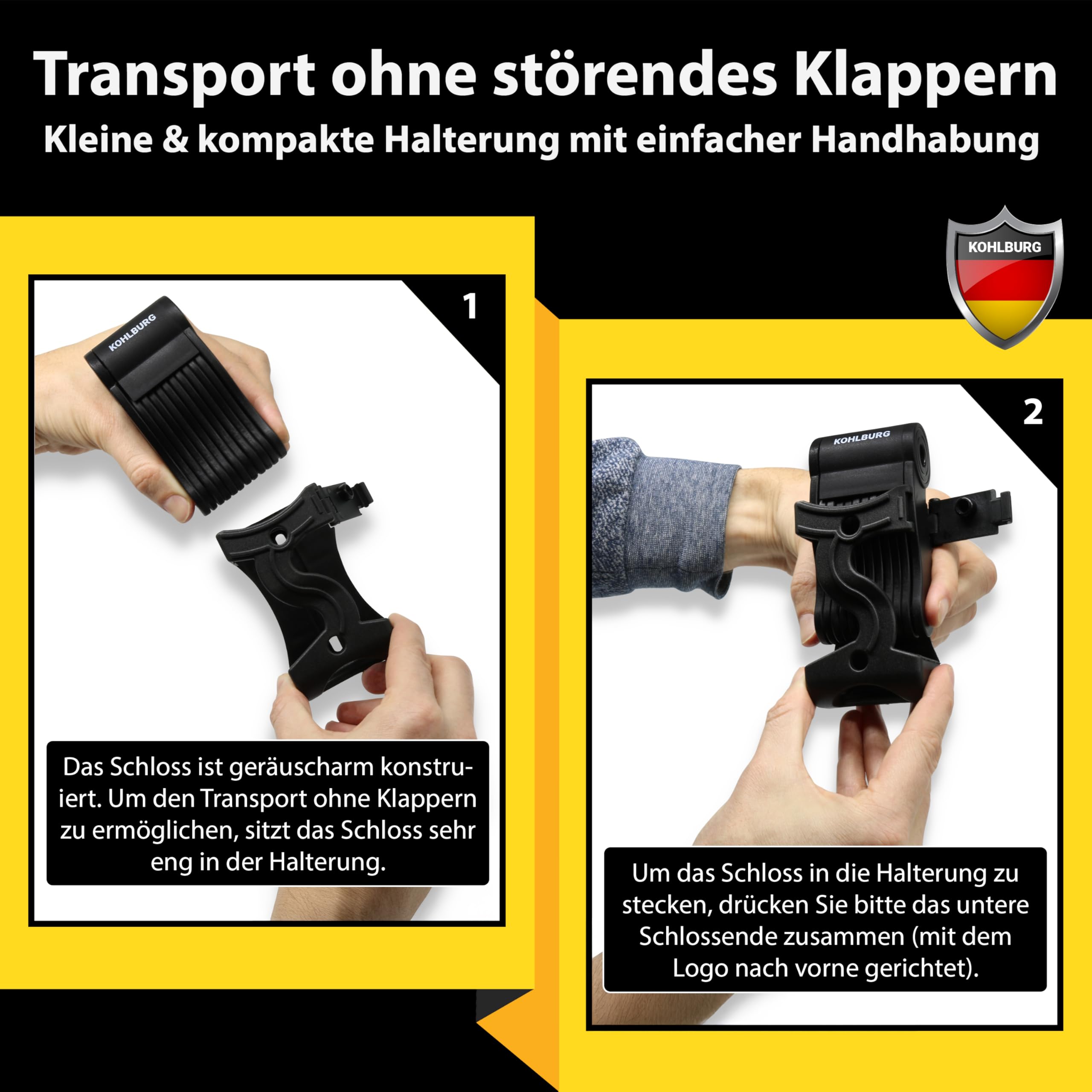 KOHLBURG 420g leichtes Fahrradschloss mit Halterung für lange Touren - Kurz-Zeit-Schutz Faltschloss - Gliederschloss 70cm lang für Fahrrad E-Bike & Rennrad Schloss - Mini Fahrradschloss leicht & klein