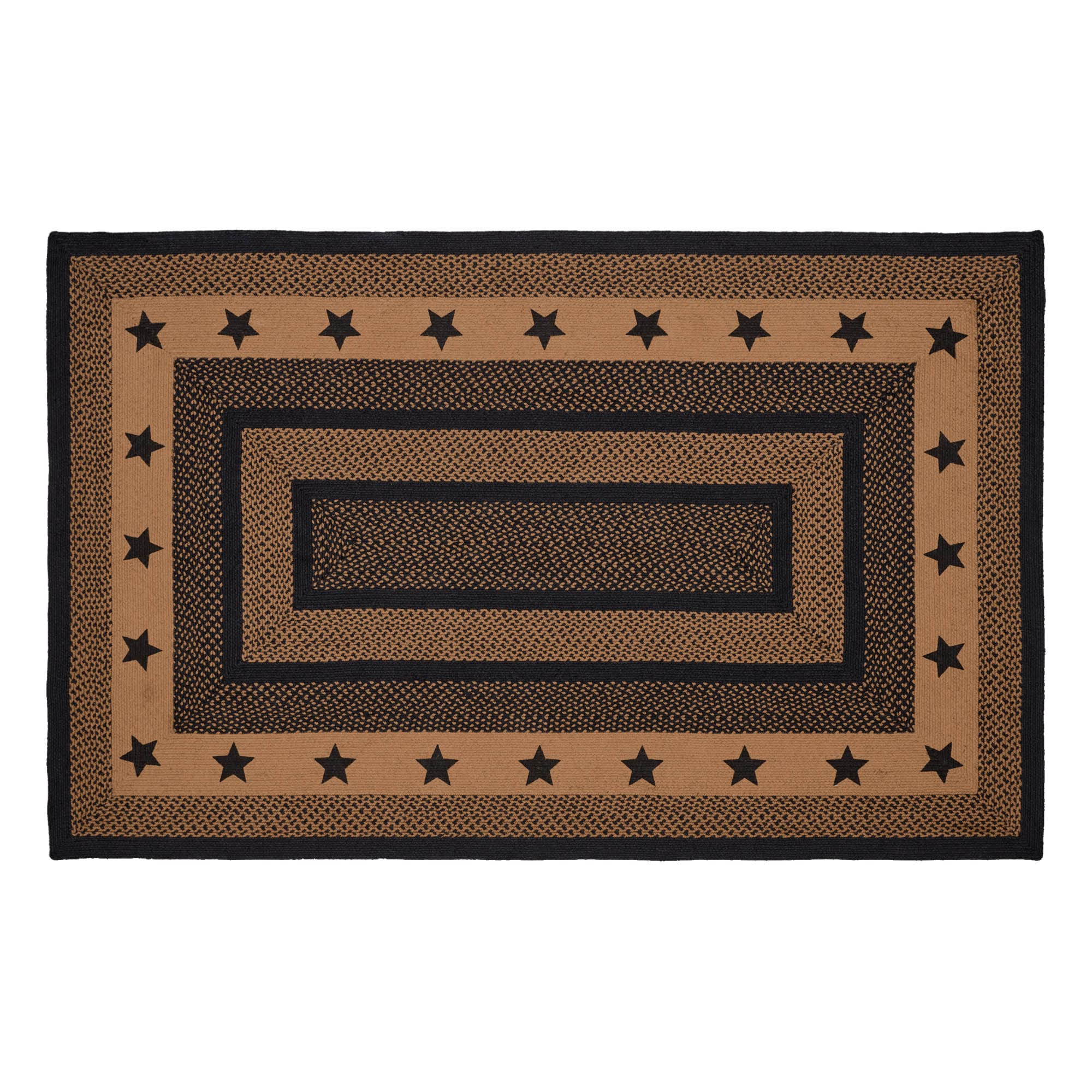 VHC Brands Farmhouse Star, Braided Jute Area Rug, Non-Skid Pad, Rectangle, Black Tan, 60x96