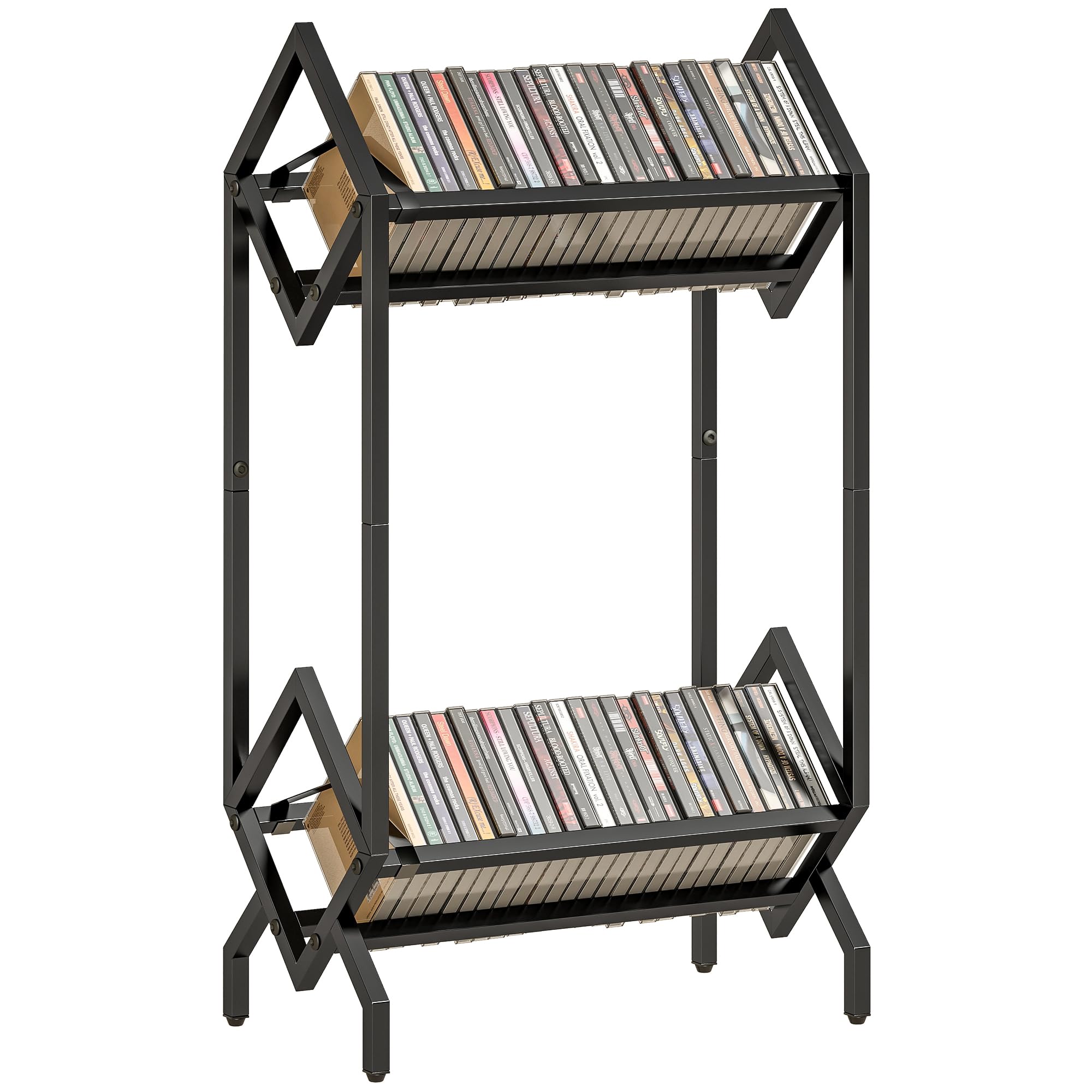 Meuble porte-CD HOMCOM à 2 niveaux en métal, étagère pouvant contenir 50 CD, peu encombrante, meuble porte- pour DVD et livres, pour le salon, la chambre à coucher ou le bureau, 45,2 x 25,4 x 80