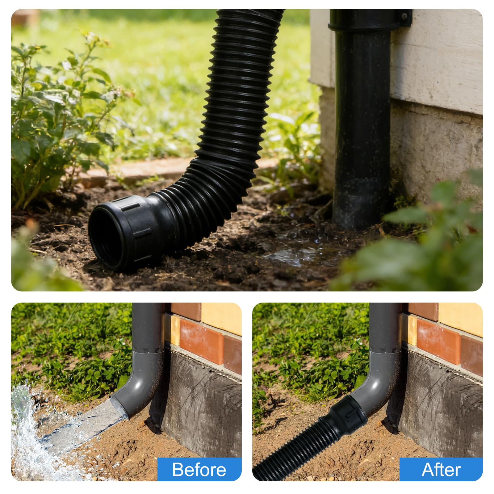 2 pezzi per grondaia, tubo flessibile di scarico, prolunga per grondaia, tubo di scarico 80/100 mm, nero, per case e case da giardino