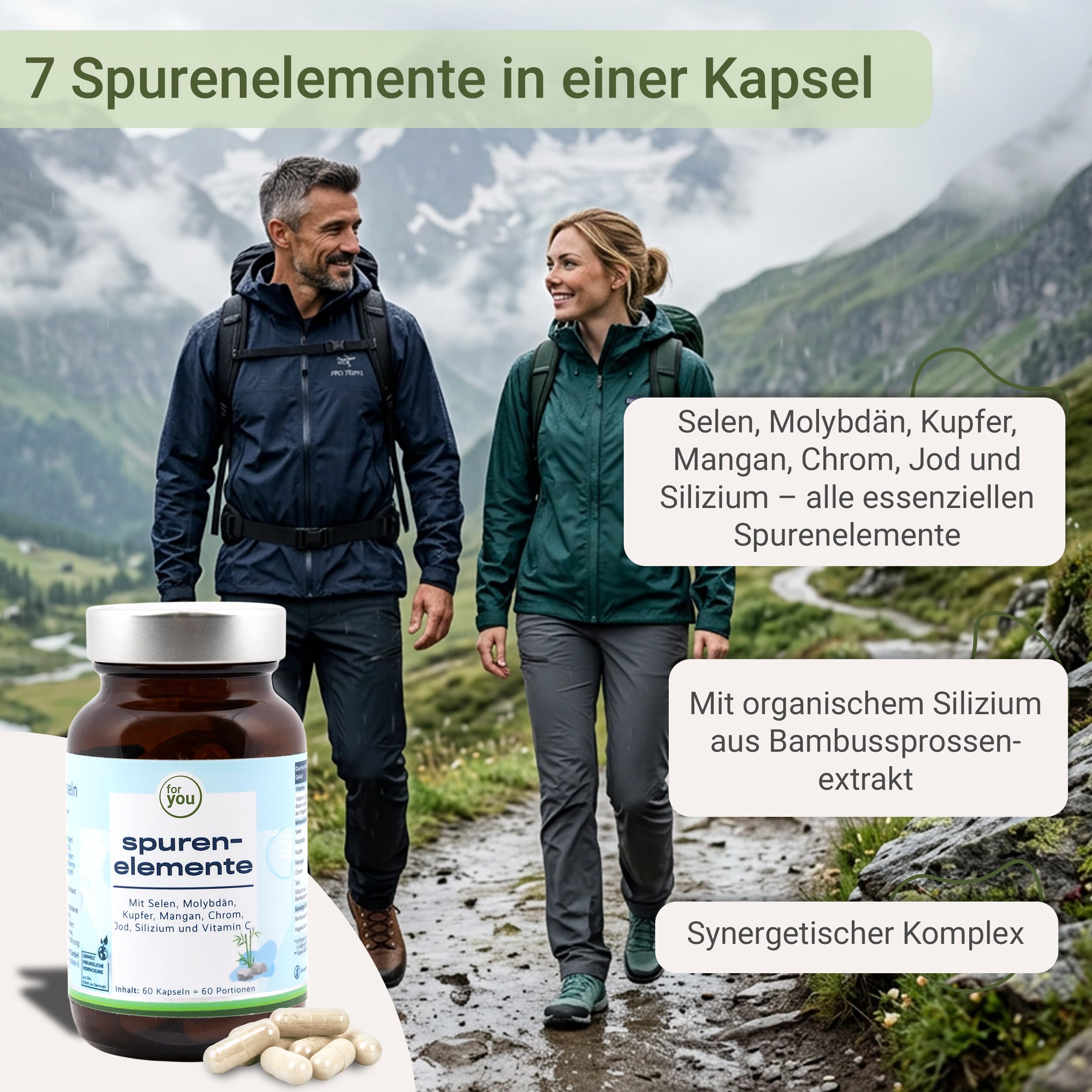 for you spurenelemente komplex 2x60 Kapseln Doppelpack - Multimineral mit Mineralien, Spurenelementen & natürlichem Vitamin C - vegan, hochdosiert - Für Energie, Stoffwechsel & Bindegewebe*