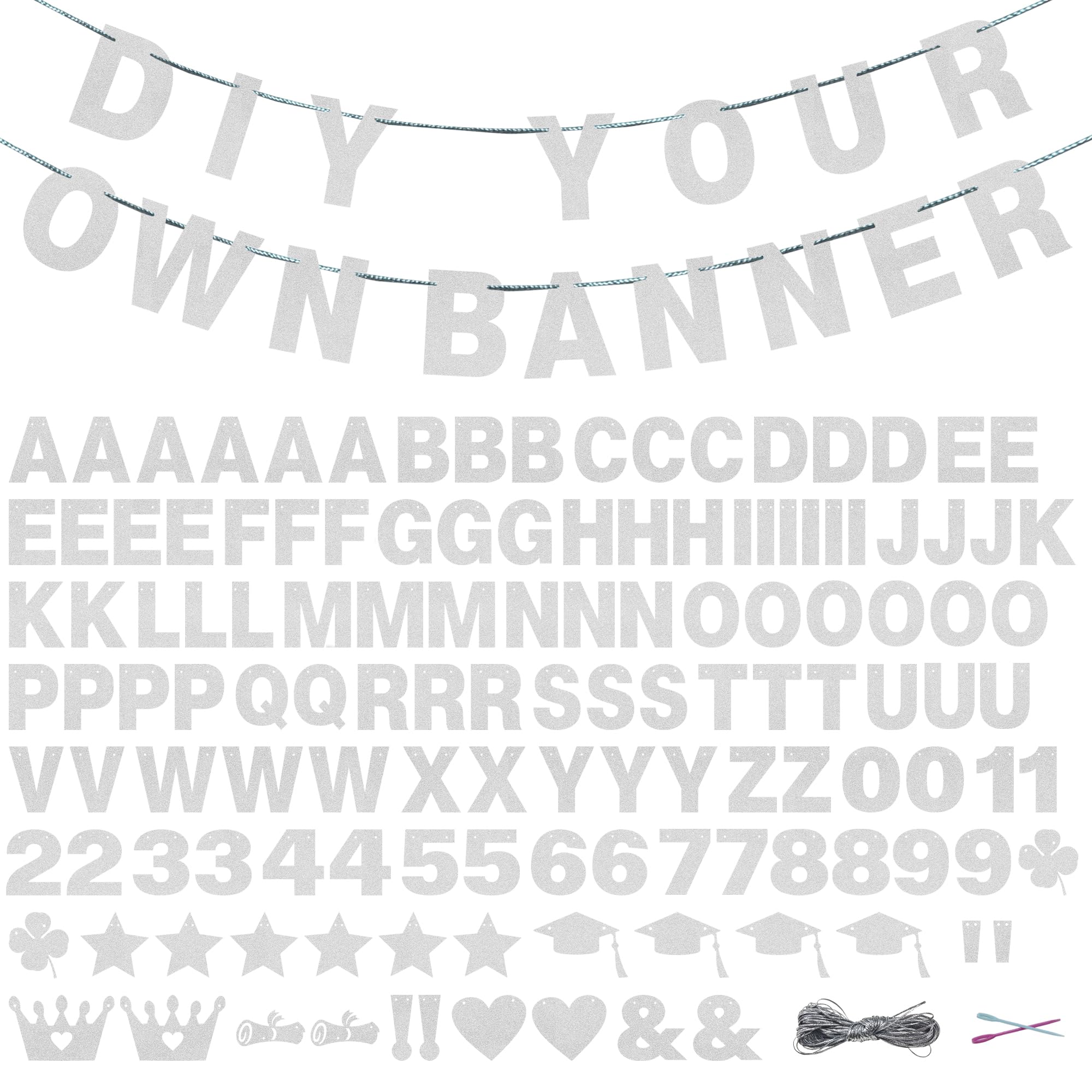 Photo 1 of 131 PCS Custom Banner Glitter DIY Letter Banners Personalized Banner for Birthday Congratulations Wedding Party Silver