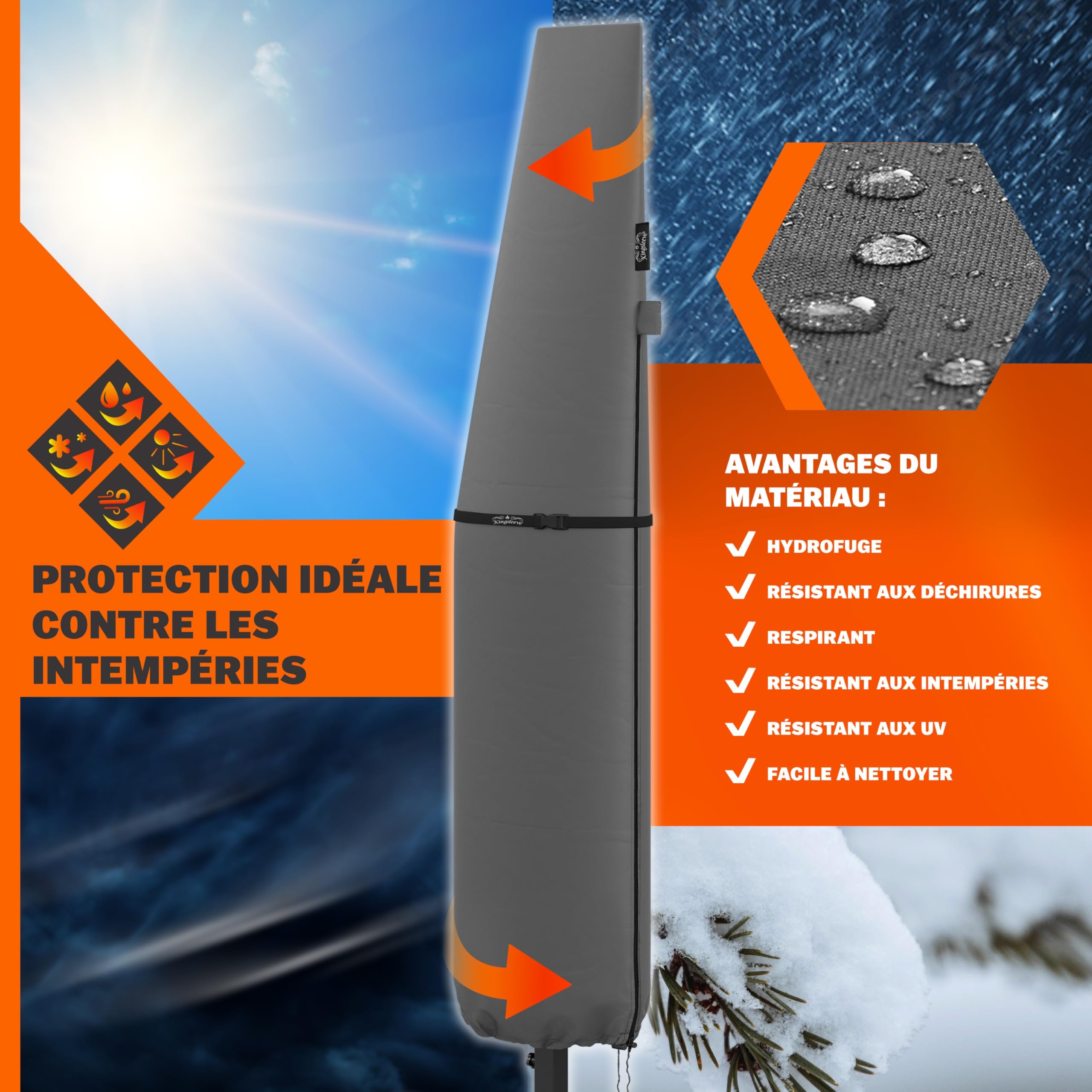 Housse de parasol télescopique Ø350cm résistante aux intempéries bâche de protection universelle gris