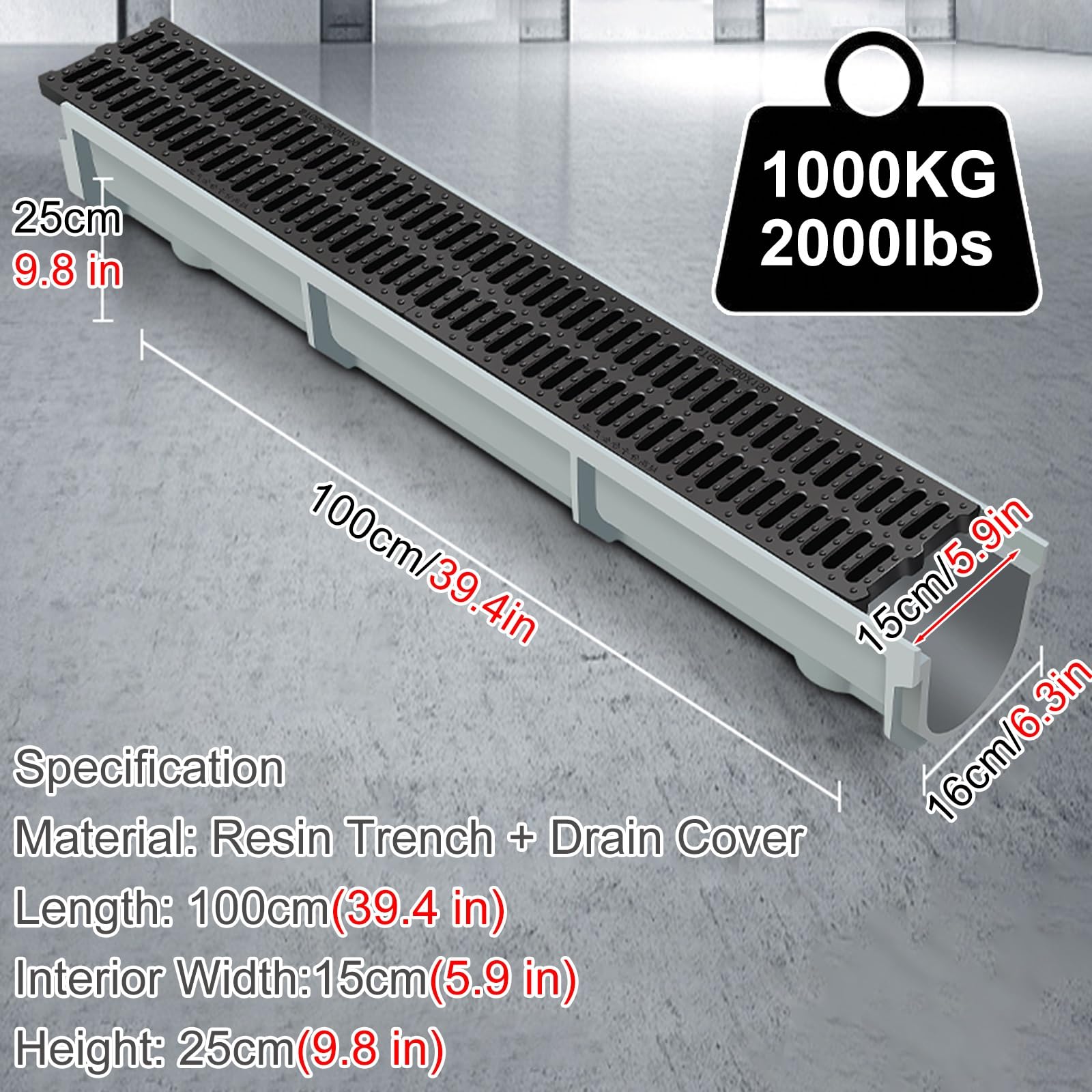 Trench-Ablaufsystem Aus HDPE – 5-teilig, Je 100 Cm Lang, Mit Rost Und Endkappen, Für Garten, Auffahrt & Terrassen