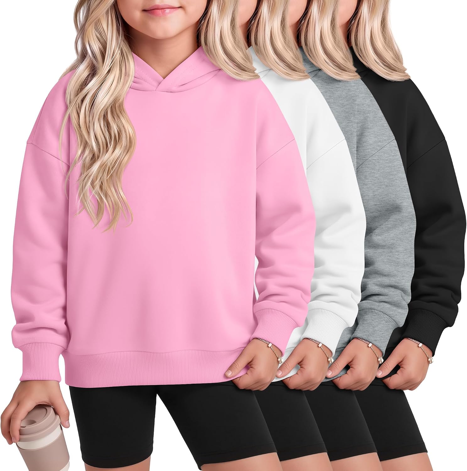 4 Pack Girls Hoodies Teens Long Sleeve Sweatshirts